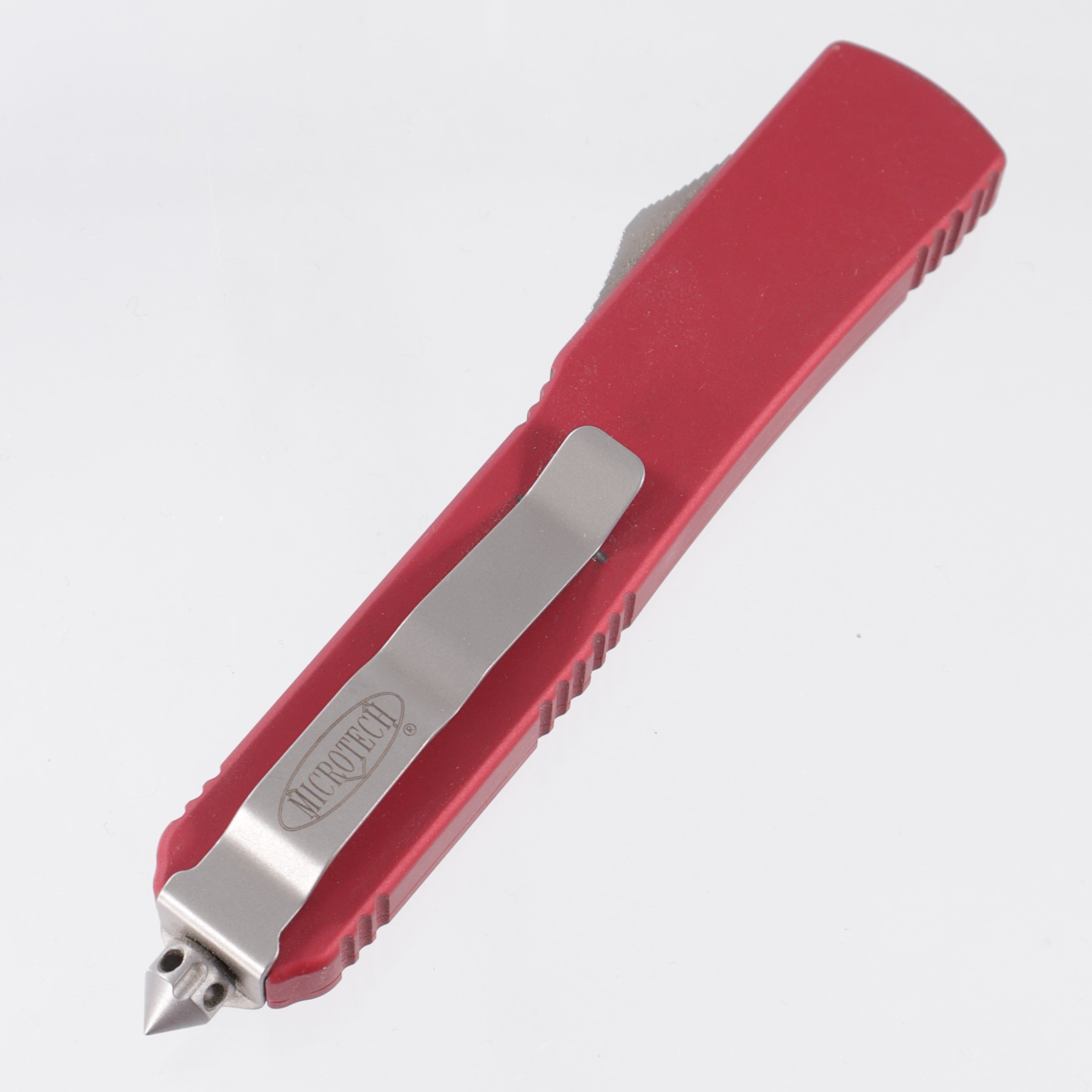 Microtech Ultratech Square Body Double Edge - Red Aluminum - Satin Partial Serrate Elmax - 122-5 RD *PRE-OWNED*