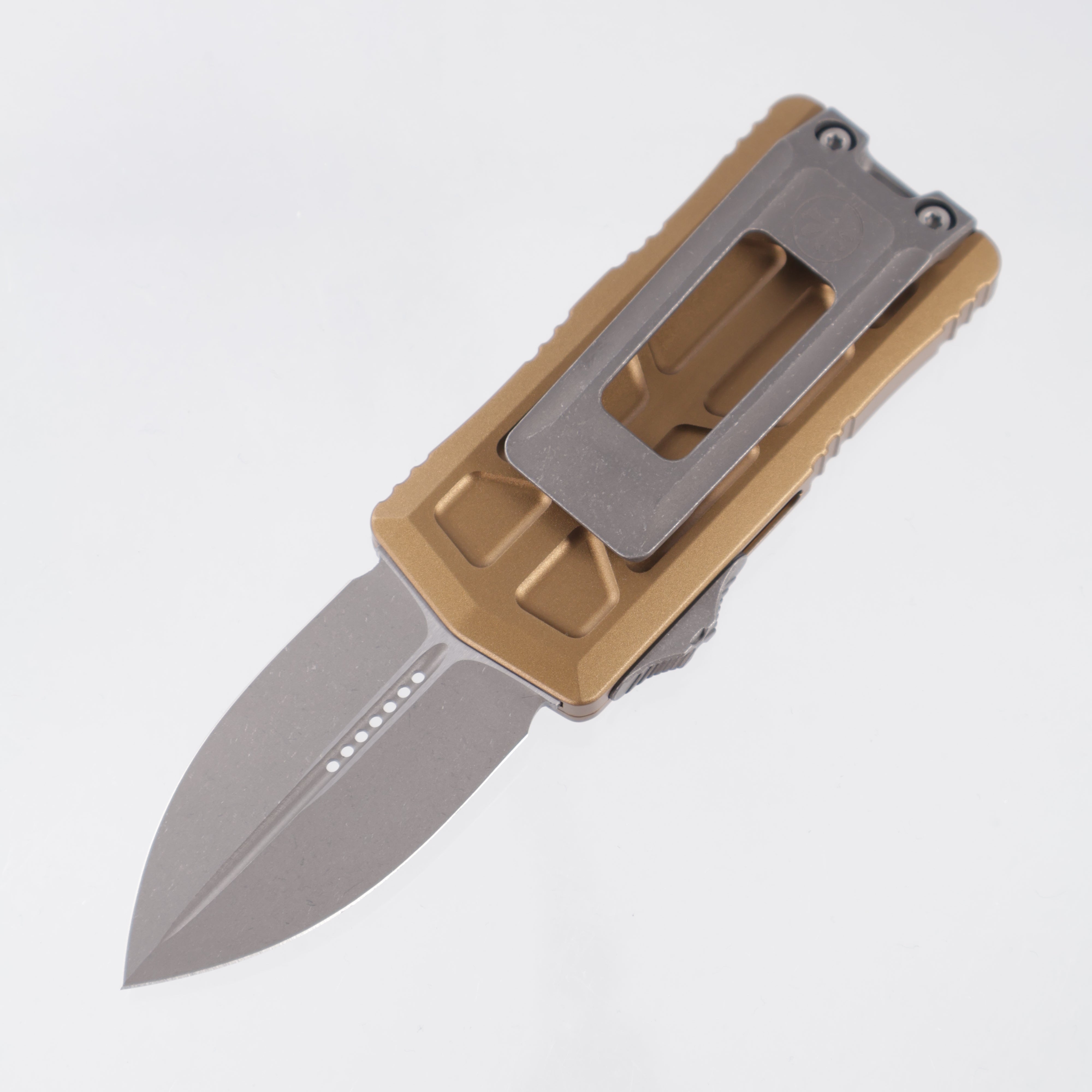 Microtech Exocet II Double Edge - Tan Aluminum - Apocalyptic M390MK - 1157-10 APTA *PRE-OWNED*