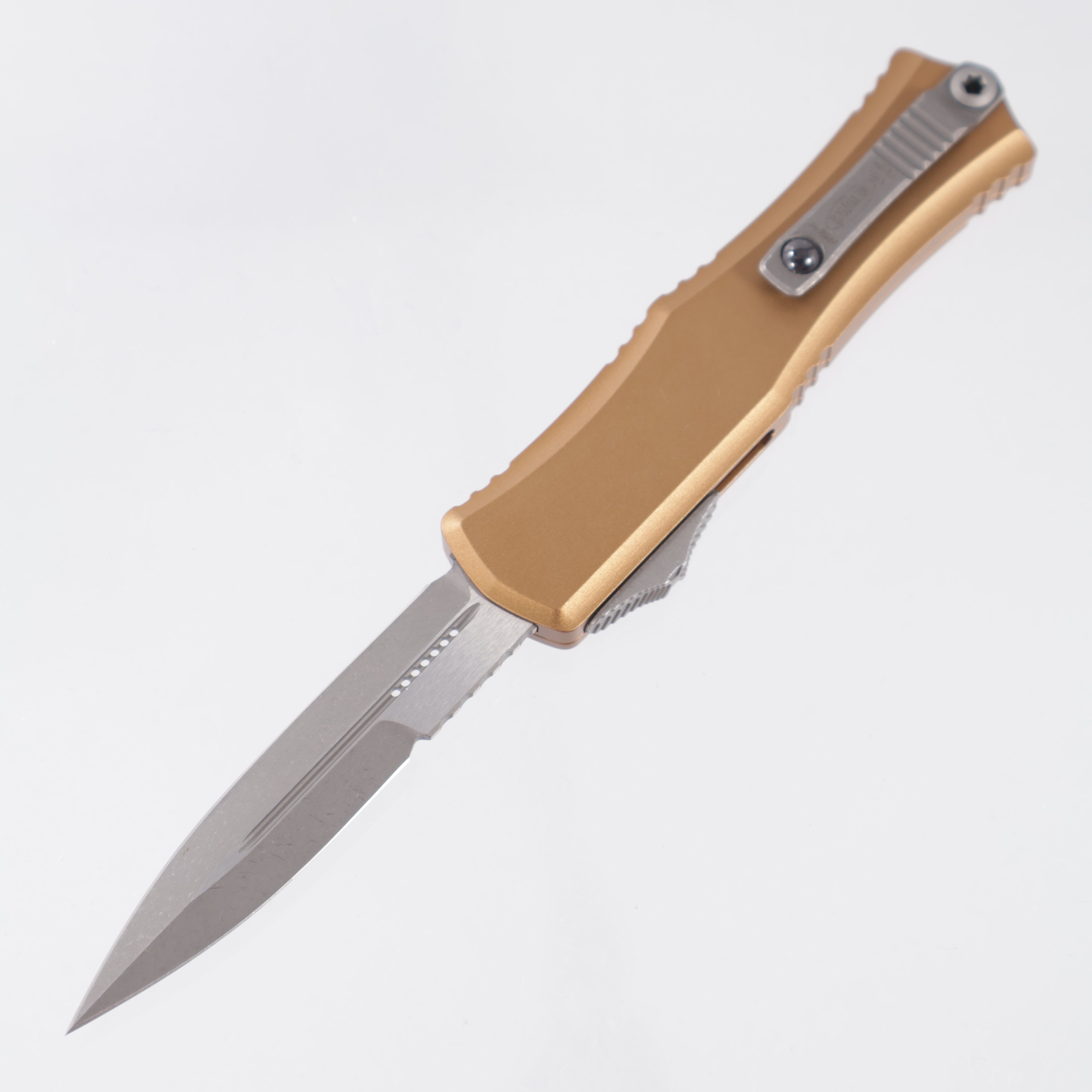 Microtech Mini Hera II Bayonet - Tan Aluminum - Apocalyptic M390MK - 1701M-10 APTA *PRE-OWNED*