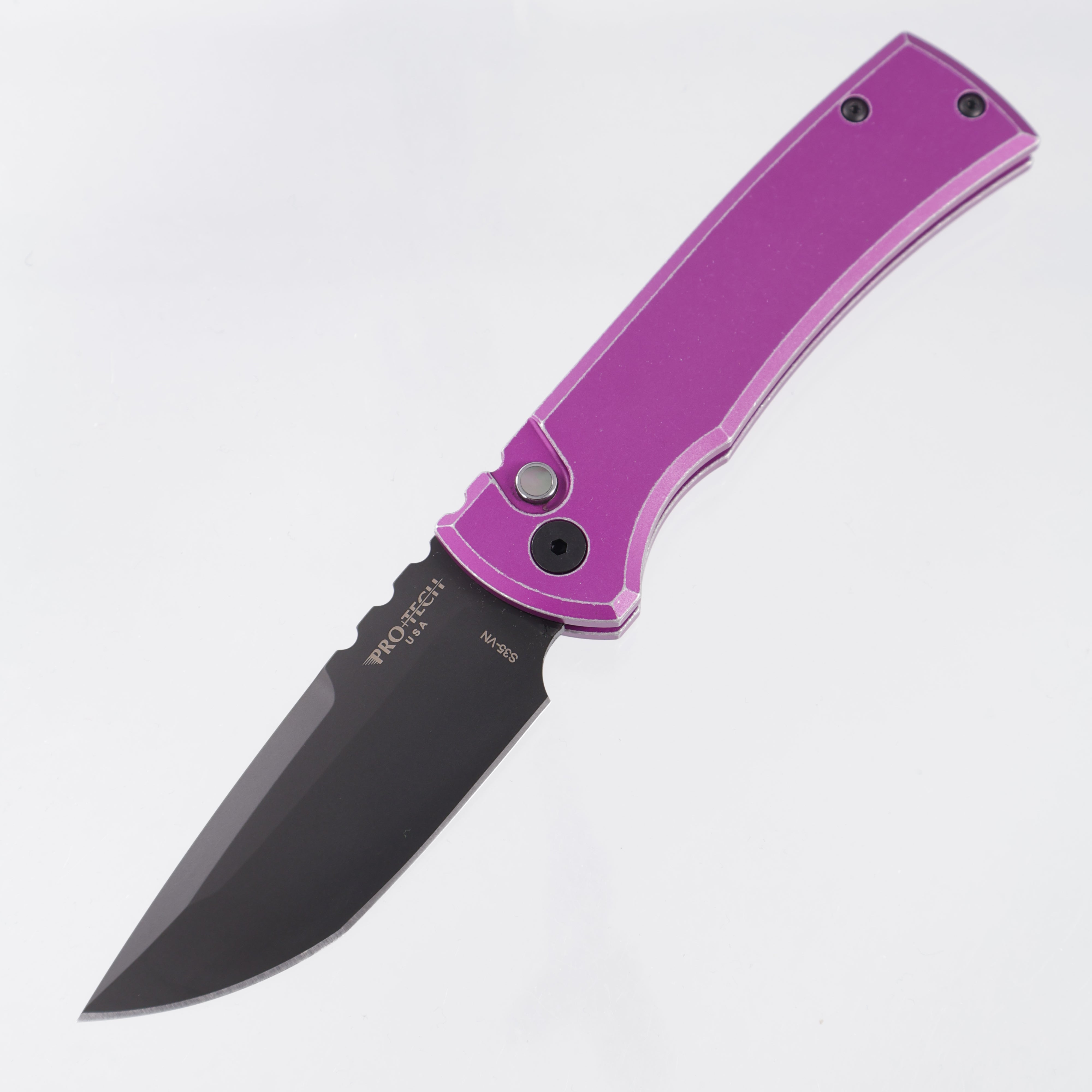 Pro-Tech Redencion Auto Tanto - Battleworn Purple Aluminum w/ Black Lip Pearl Button - DLC S35VN - RCR1103-LTD BW Purple *PRE-OWNED*