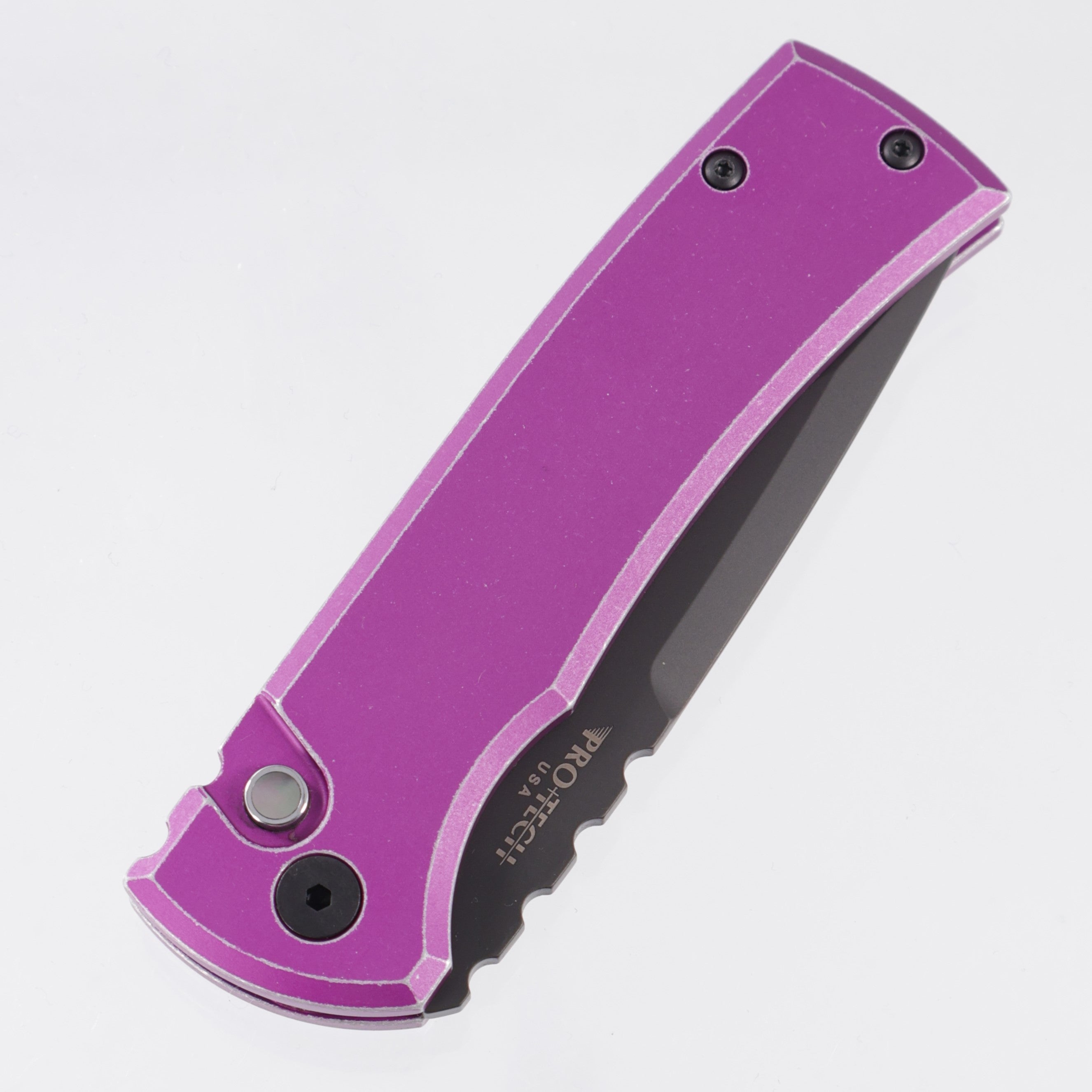 Pro-Tech Redencion Auto Tanto - Battleworn Purple Aluminum w/ Black Lip Pearl Button - DLC S35VN - RCR1103-LTD BW Purple *PRE-OWNED*