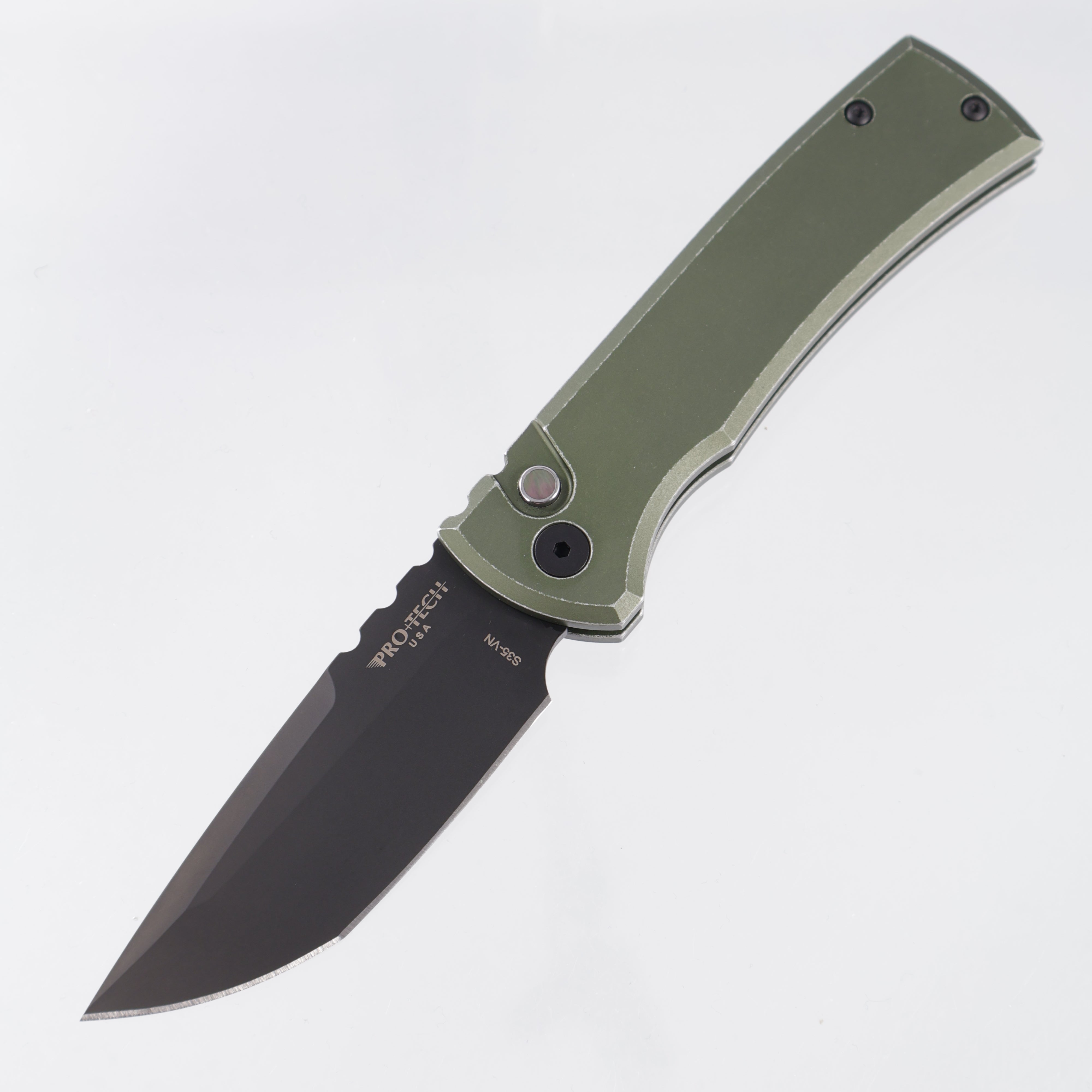 Pro-Tech Redencion Auto Tanto - Battleworn Green Aluminum w/ Black Lip Pearl Button - DLC S35VN - RCR1103-LTD BW Green *PRE-OWNED*