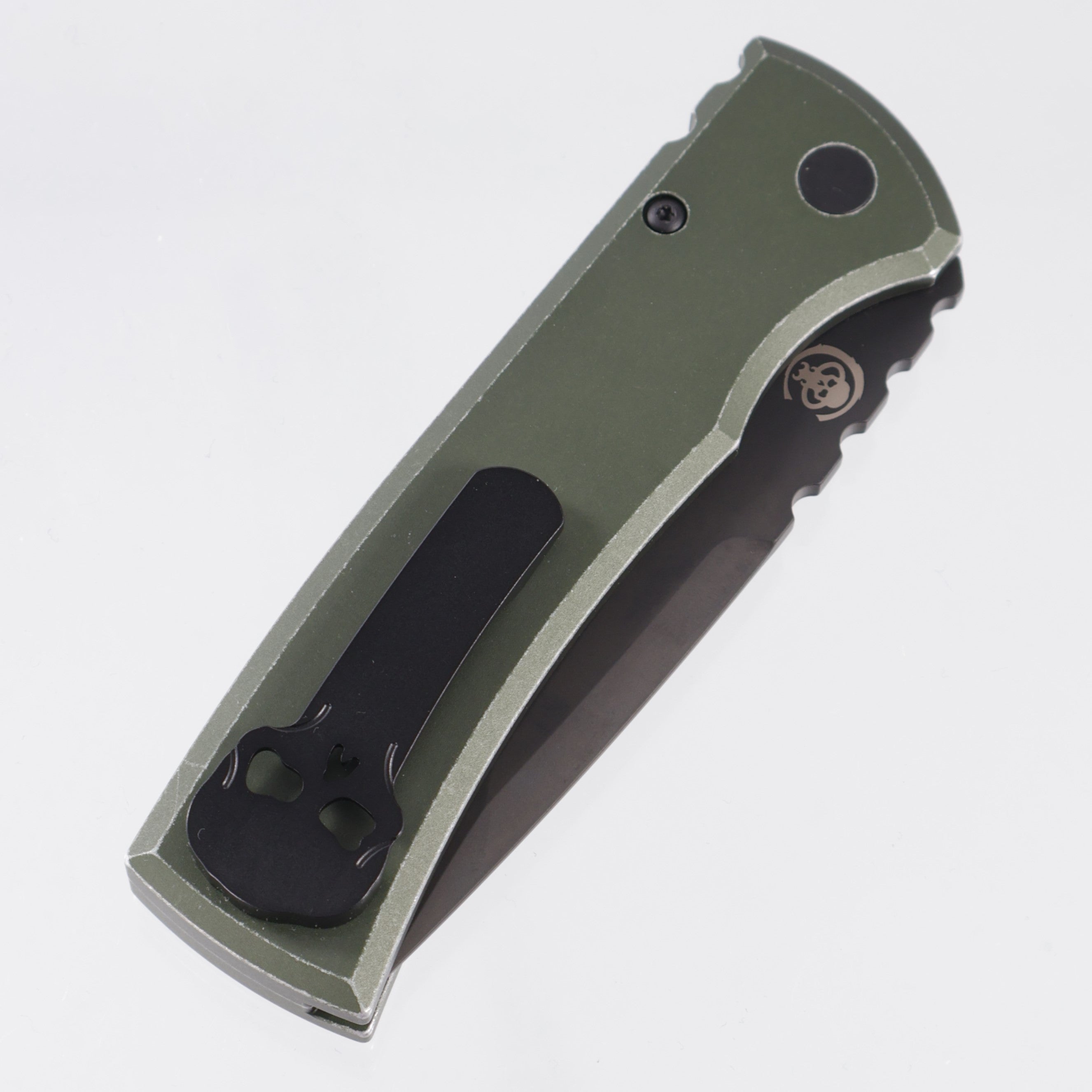 Pro-Tech Redencion Auto Tanto - Battleworn Green Aluminum w/ Black Lip Pearl Button - DLC S35VN - RCR1103-LTD BW Green *PRE-OWNED*