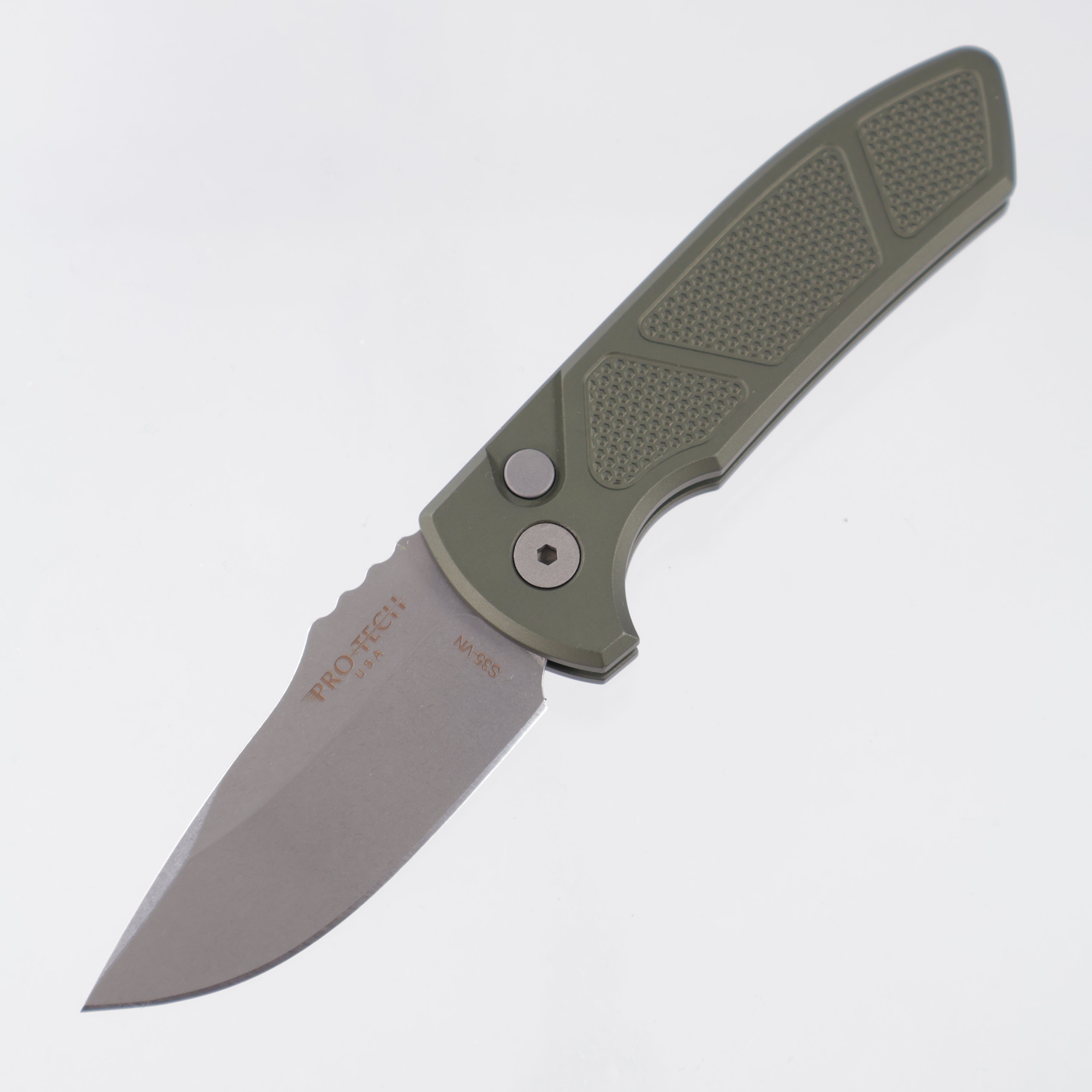 Pro-Tech SBR - Green Knurled Aluminum - Stonewash S35VN - LG405-GREEN *PRE-OWNED*