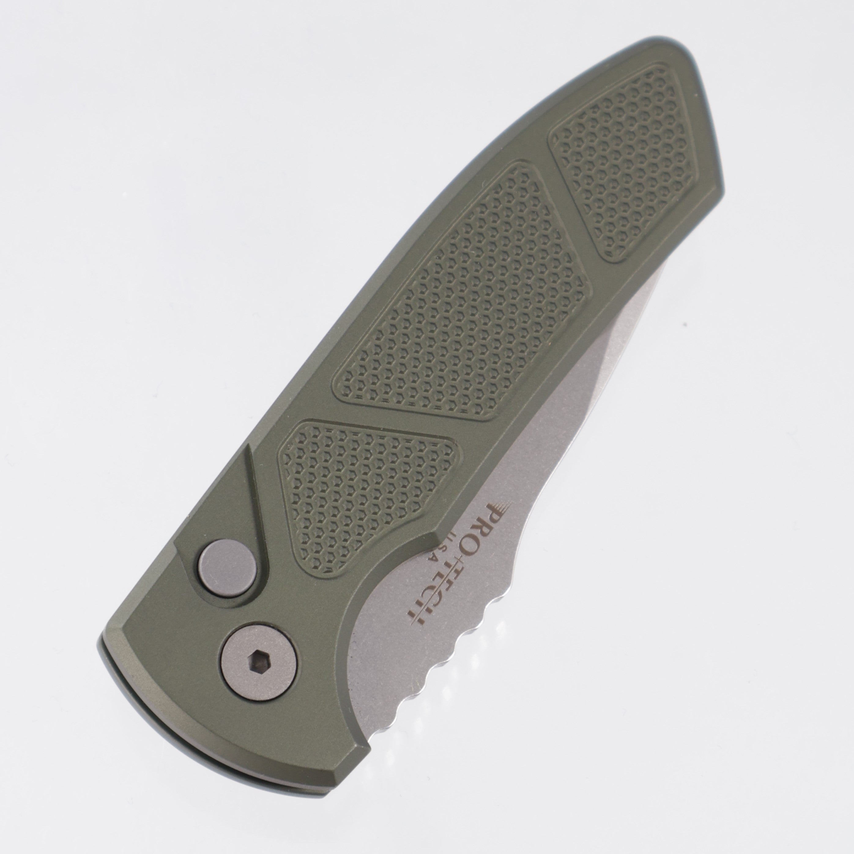 Pro-Tech SBR - Green Knurled Aluminum - Stonewash S35VN - LG405-GREEN *PRE-OWNED*