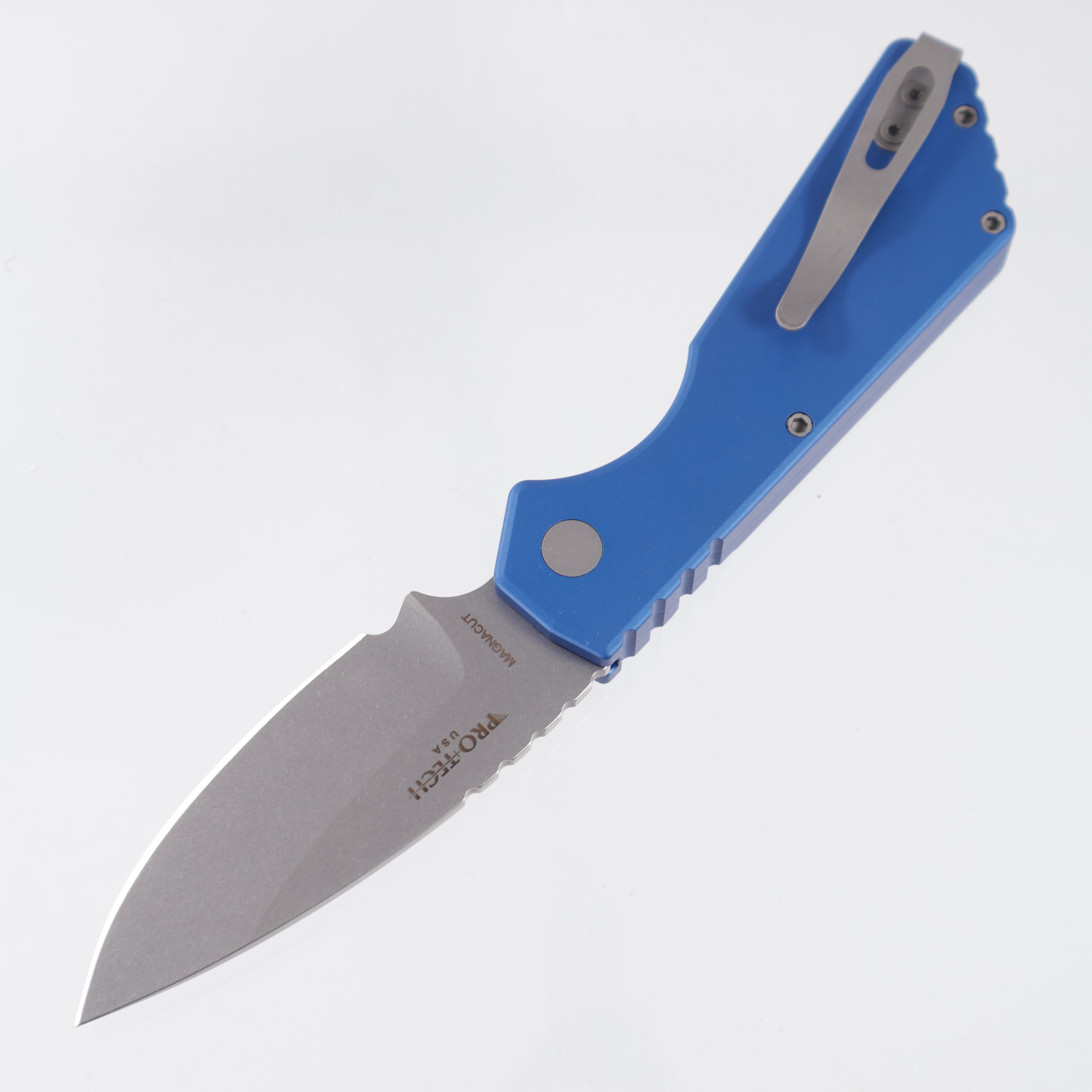 Pro-Tech Strider PT+ - Blue Aluminum - Stonewash Magnacut - PT201-Blue *PRE-OWNED*