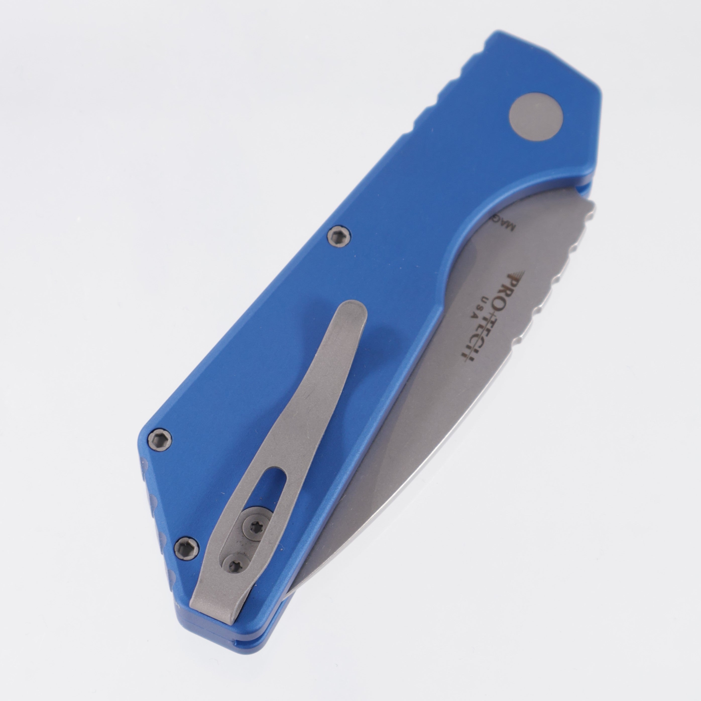 Pro-Tech Strider PT+ - Blue Aluminum - Stonewash Magnacut - PT201-Blue *PRE-OWNED*