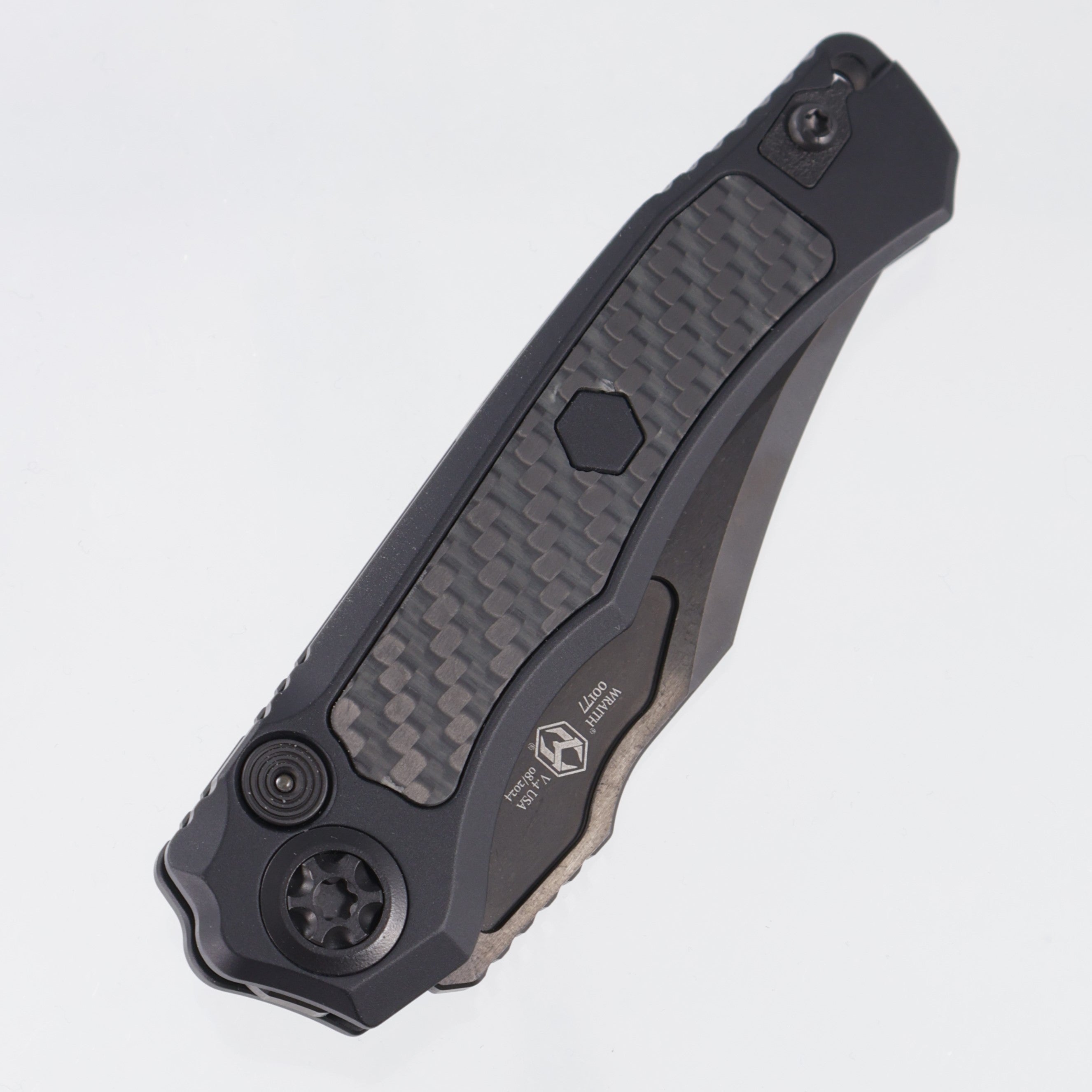 Heretic Wraith V4 Auto Bowie - Black Aluminum w/ Glow Carbon Fiber Inlays - DLC Magnacut - H002-6A-GLO/CF *PRE-OWNED*