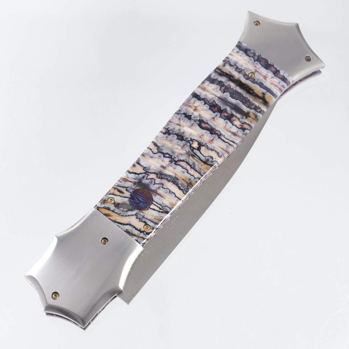 Rainy Vallotton Giant Shiv D/A Auto - Mammoth Molar w/ Satin Bolsters & Timascus Button - Satin Blade *PRE-OWNED* *NO PACKAGING*