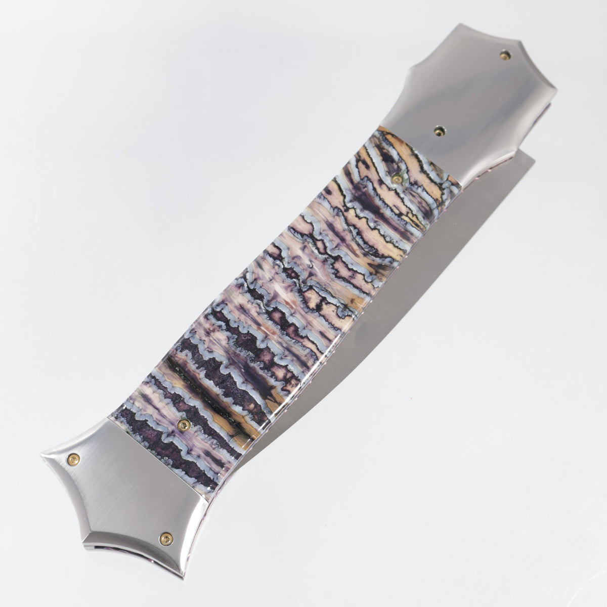 Rainy Vallotton Giant Shiv D/A Auto - Mammoth Molar w/ Satin Bolsters & Timascus Button - Satin Blade *PRE-OWNED* *NO PACKAGING*