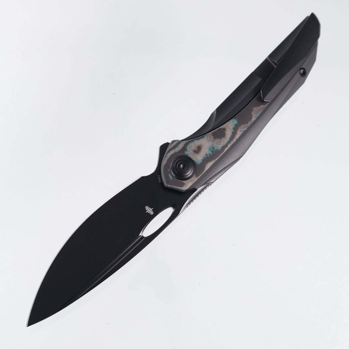 Bestech Senu - Black PVD Titanium w/ Shipwreck Camo Carbon Inlays - Black PVD S90V - BT2601D