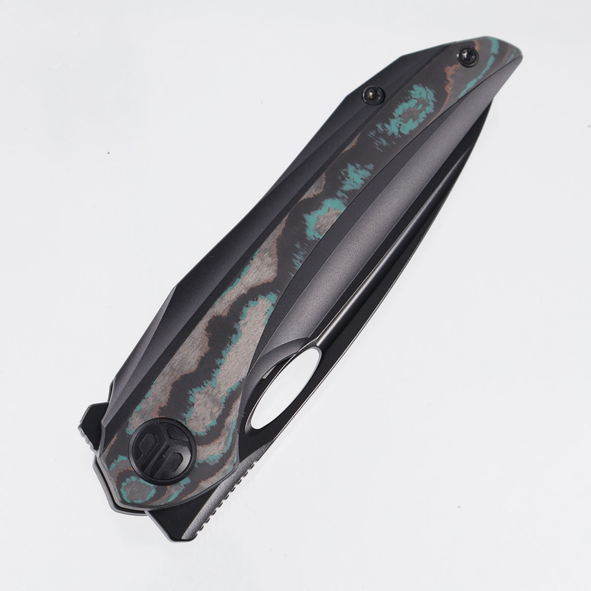 Bestech Senu - Black PVD Titanium w/ Shipwreck Camo Carbon Inlays - Black PVD S90V - BT2601D