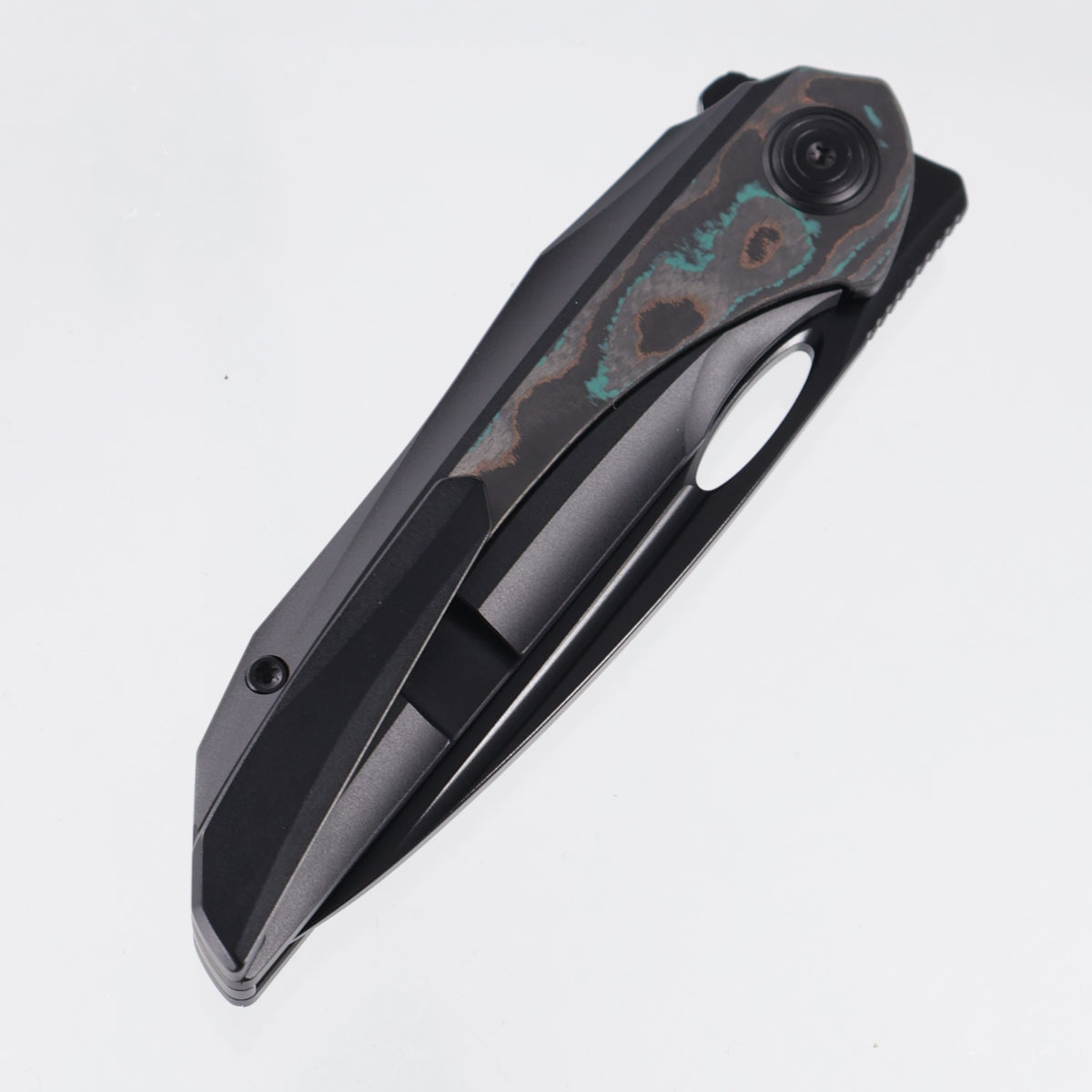 Bestech Senu - Black PVD Titanium w/ Shipwreck Camo Carbon Inlays - Black PVD S90V - BT2601D