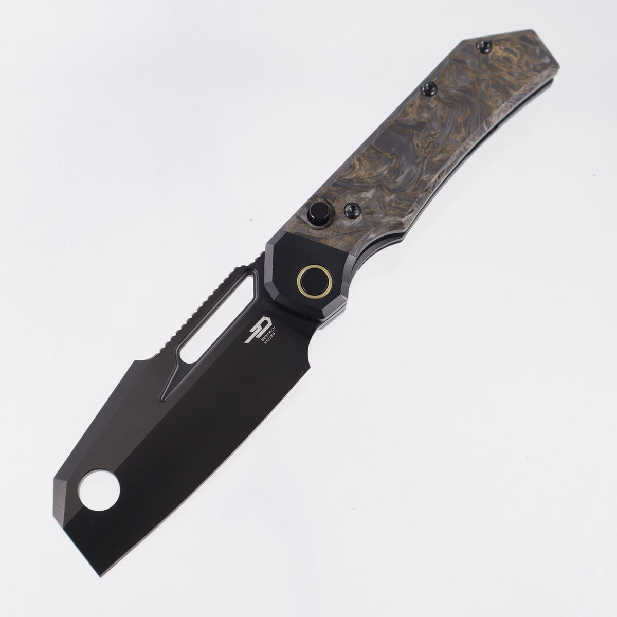 Bestech Nyrrdreki - Black PVD Titanium w/ Gold Dark Matter Fat Carbon Inlays - Satin DLC M390 - BT2607D