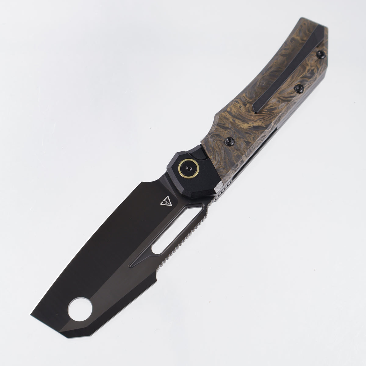 Bestech Nyrrdreki - Black PVD Titanium w/ Gold Dark Matter Fat Carbon Inlays - Satin DLC M390 - BT2607D
