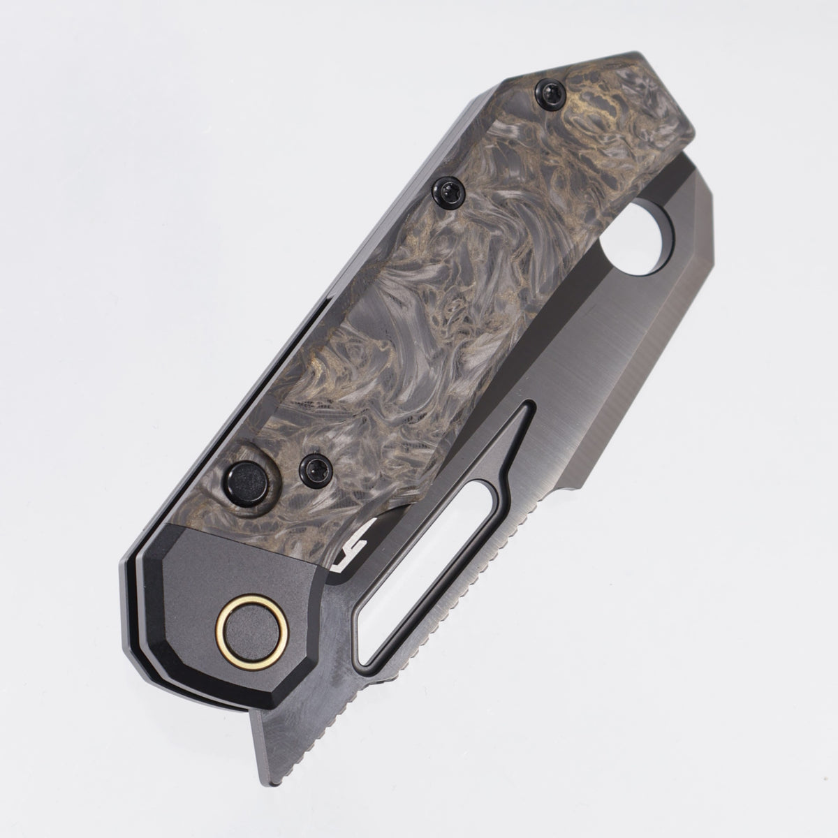 Bestech Nyrrdreki - Black PVD Titanium w/ Gold Dark Matter Fat Carbon Inlays - Satin DLC M390 - BT2607D