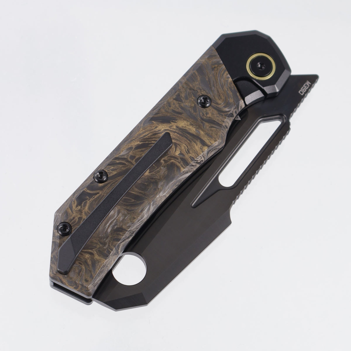 Bestech Nyrrdreki - Black PVD Titanium w/ Gold Dark Matter Fat Carbon Inlays - Satin DLC M390 - BT2607D