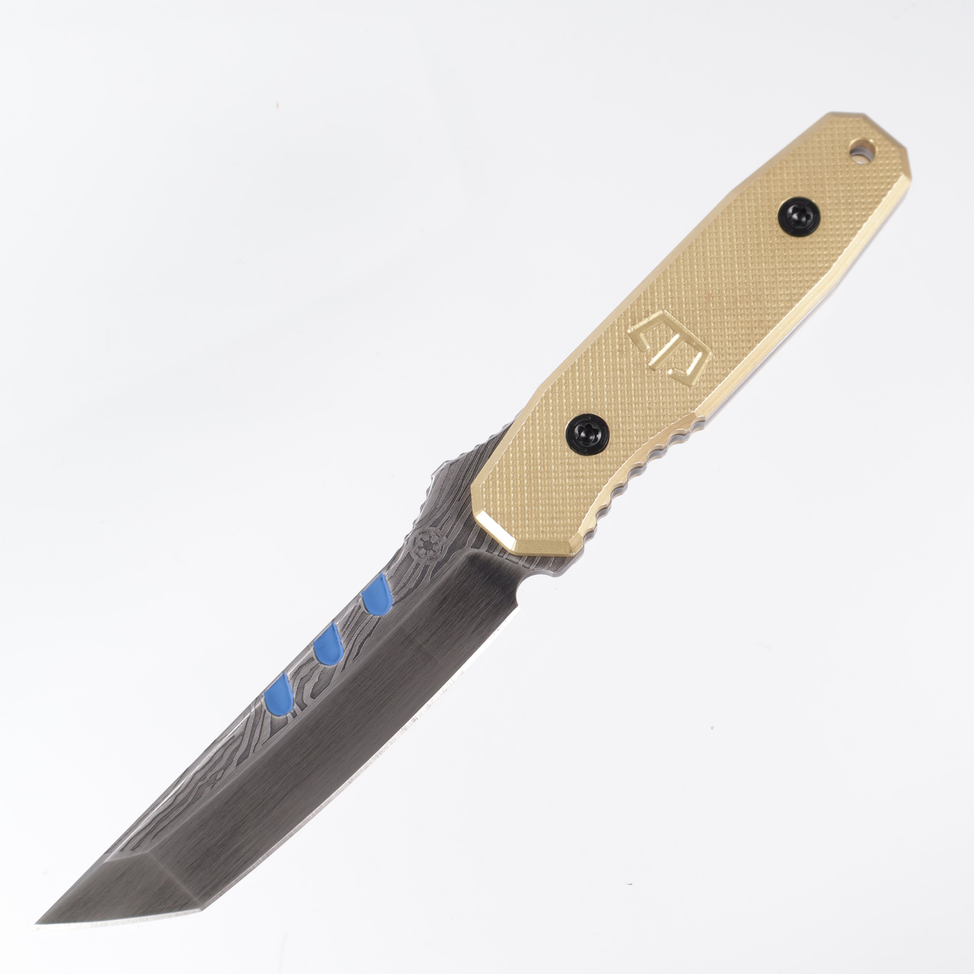 Blackside Customs - Kimura - Beskar Finish Magnacut w/ blue accents - Brass