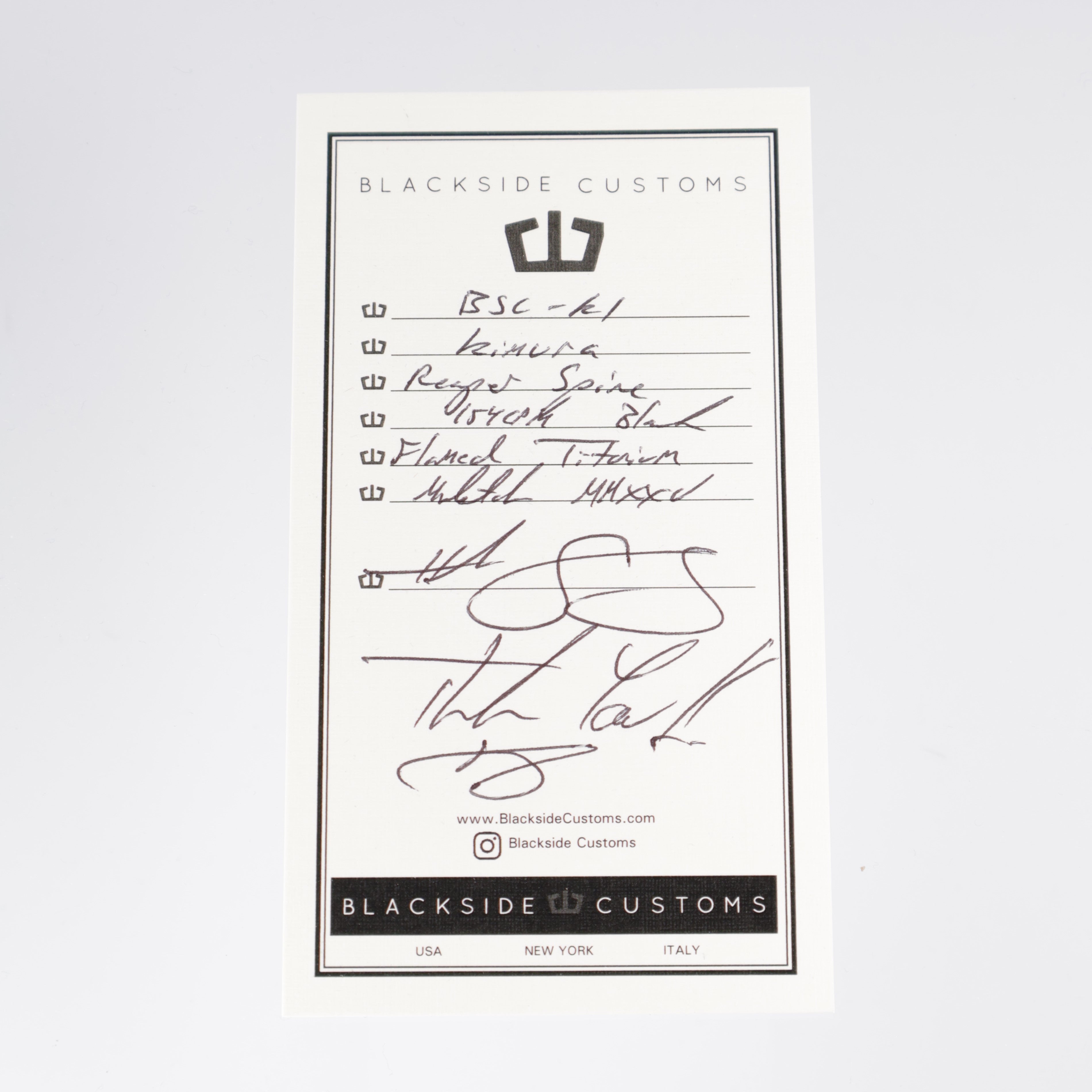 Blackside Customs - Kimura - Black Coated 154CM w/ Reaper Spine - Flamed TItanium