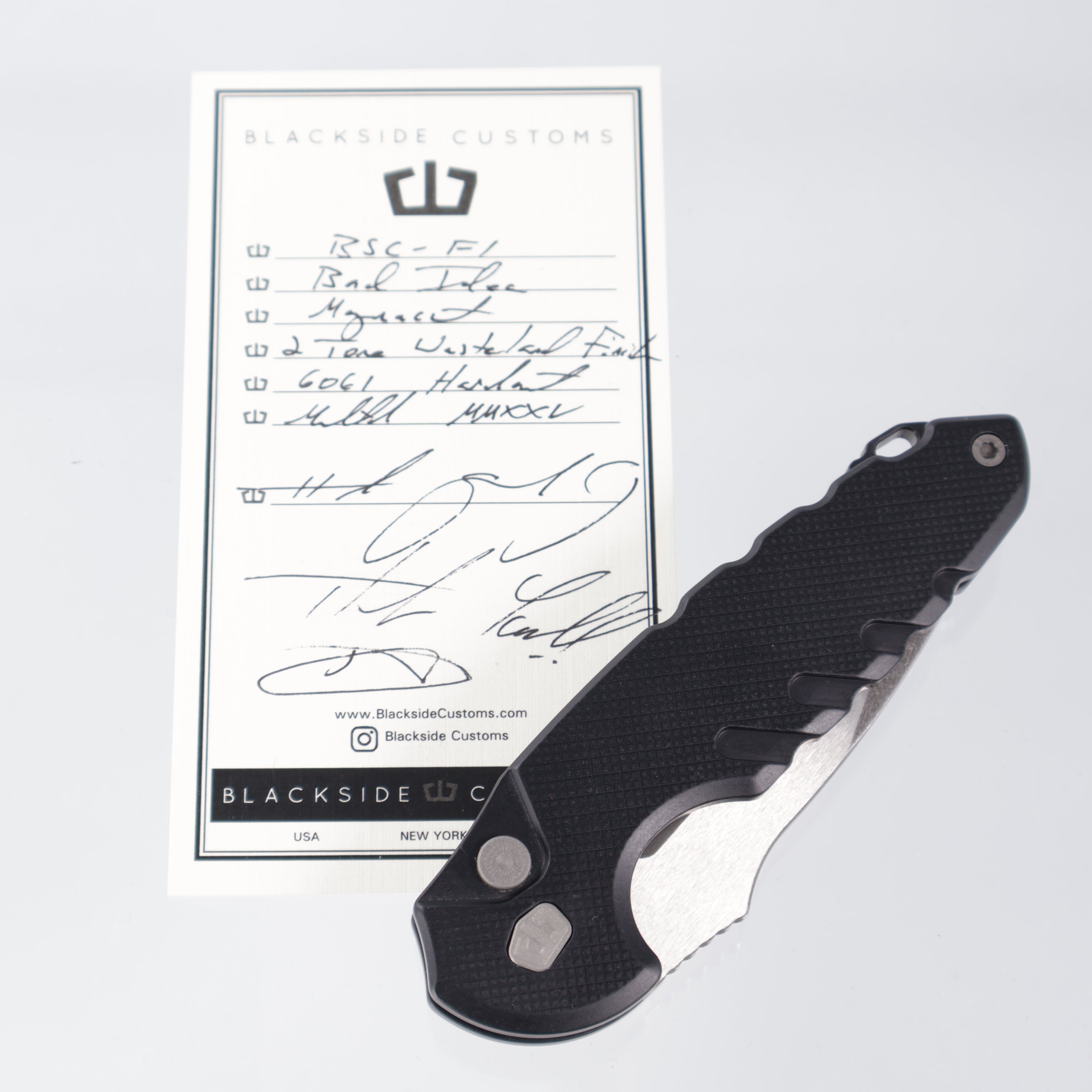 Blackside Customs Bad Idea Auto - Two-Tone Wasteland Finish Magnacut - Black Aluminum w/ Type 3 Hardcoat - Titanium Hardware & Clip - BSC-F1