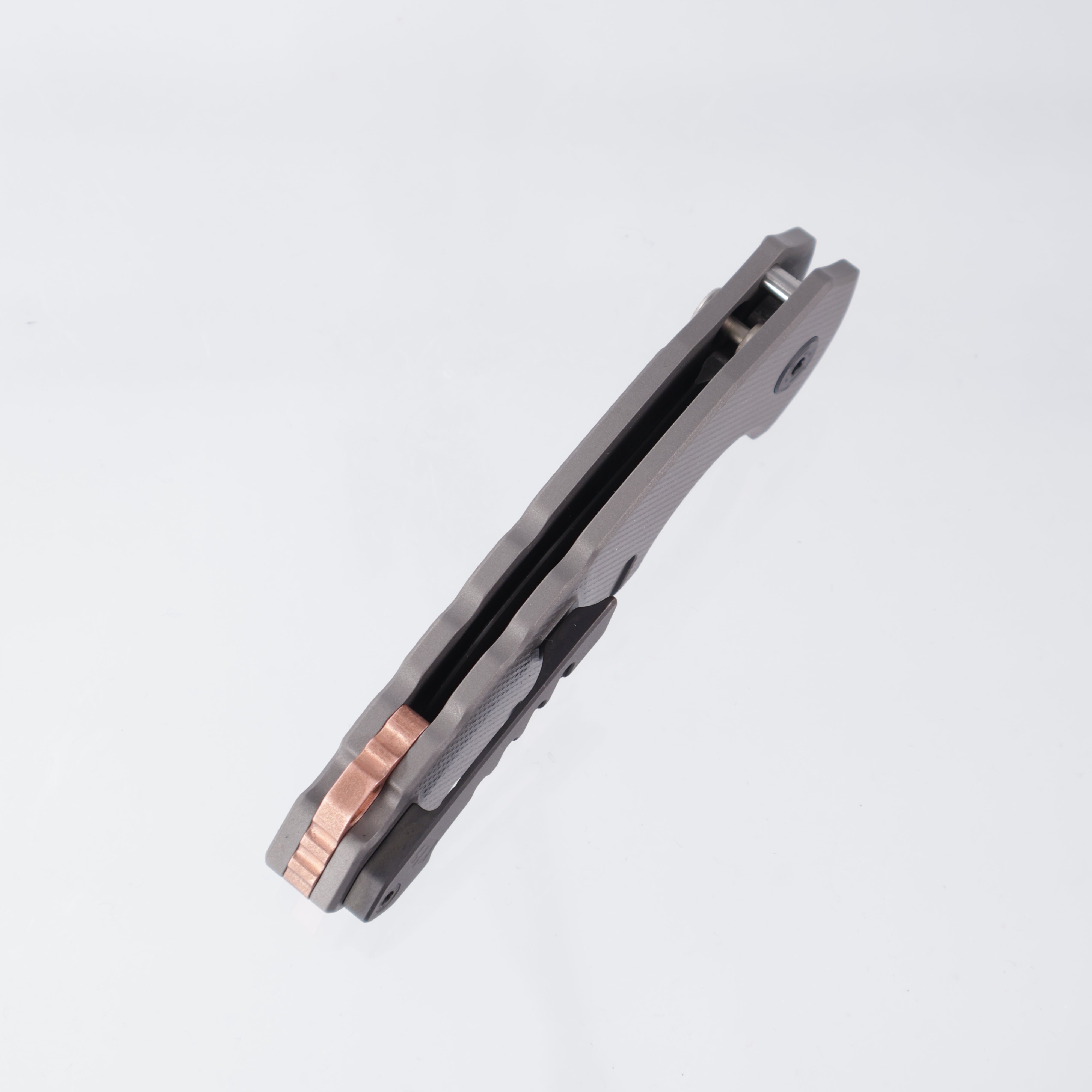 Blackside Customs Bad Idea Auto - Titanium Handle - Two-Tone Wasteland Finish Magnacut - Titanium Hardware & Clip w/ Copper Backspacer - BSC-F1