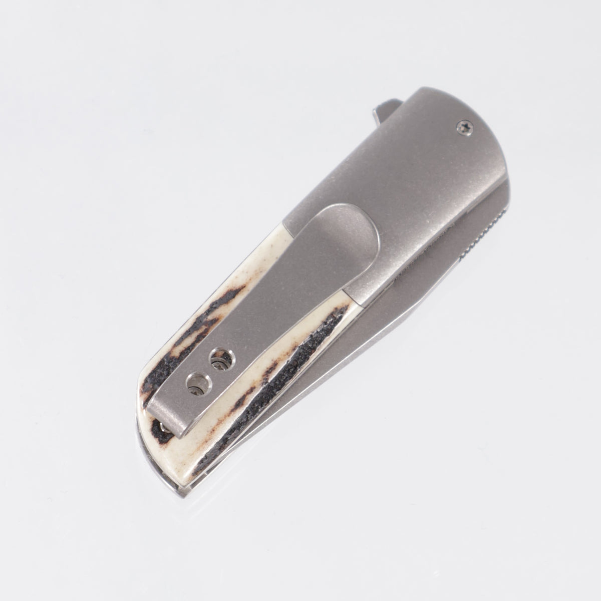 Brad Zinker Urban Trapper Slim 2.0 - Sambar Stag Scales w/ Titanium Bolsters - Stonewash CPM-154