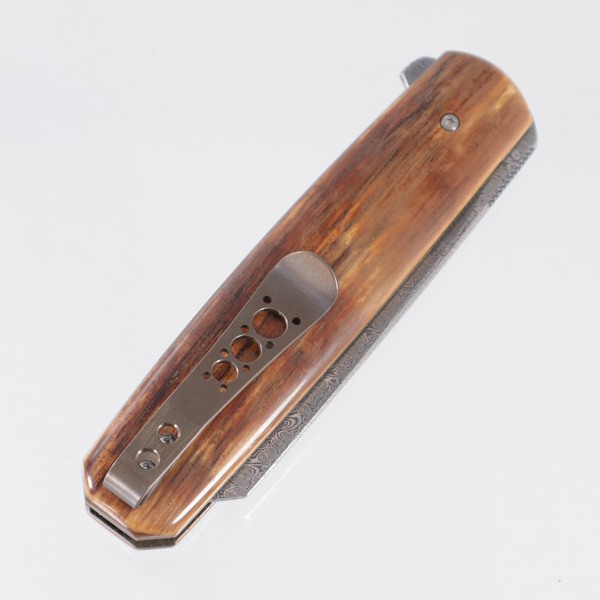 Brad Zinker WZ Wharncliffe 3.0 - Mammoth Ivory w/ Bronze Titanium Liners & Clip - Odenheim Damasteel
