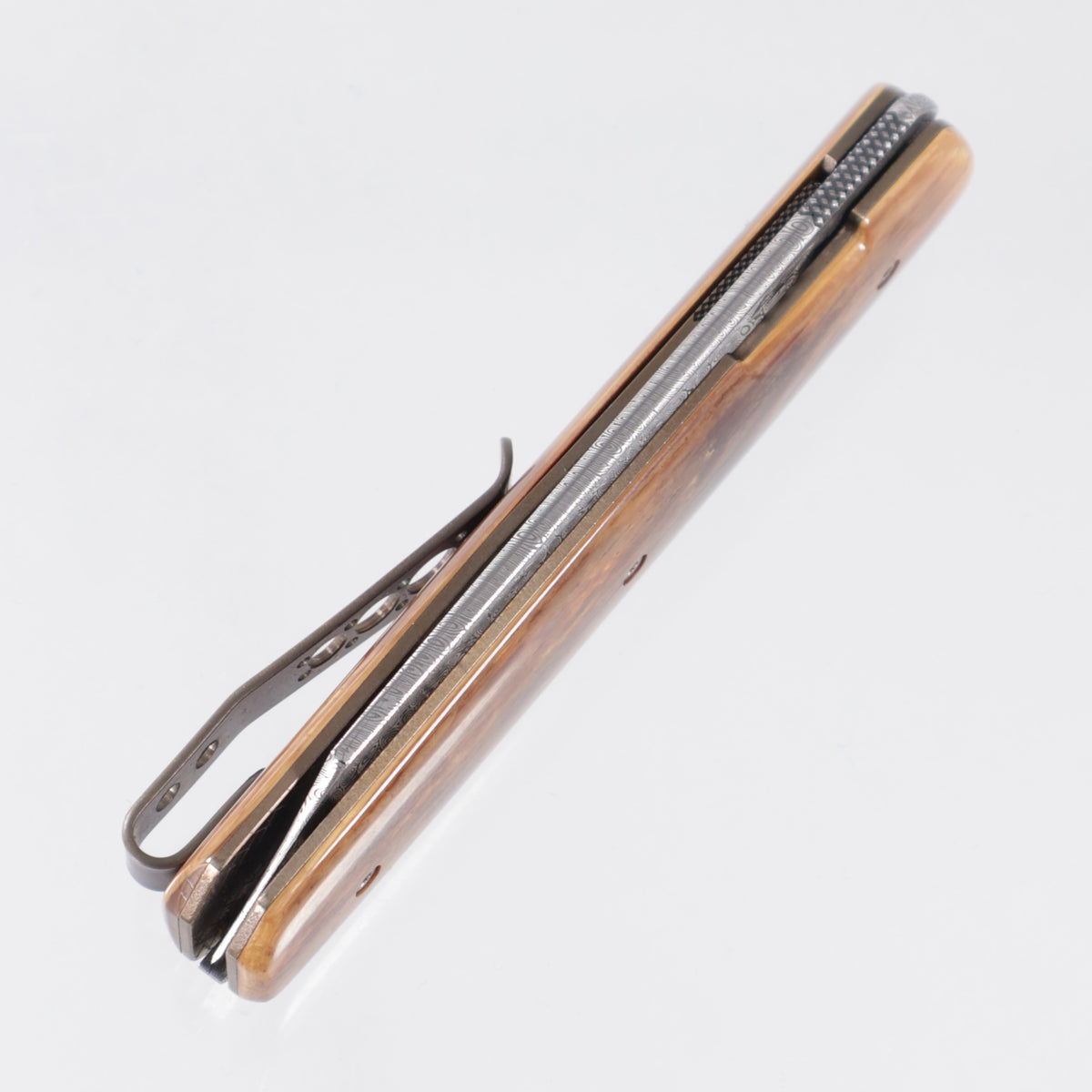 Brad Zinker WZ Wharncliffe 3.0 - Mammoth Ivory w/ Bronze Titanium Liners & Clip - Odenheim Damasteel