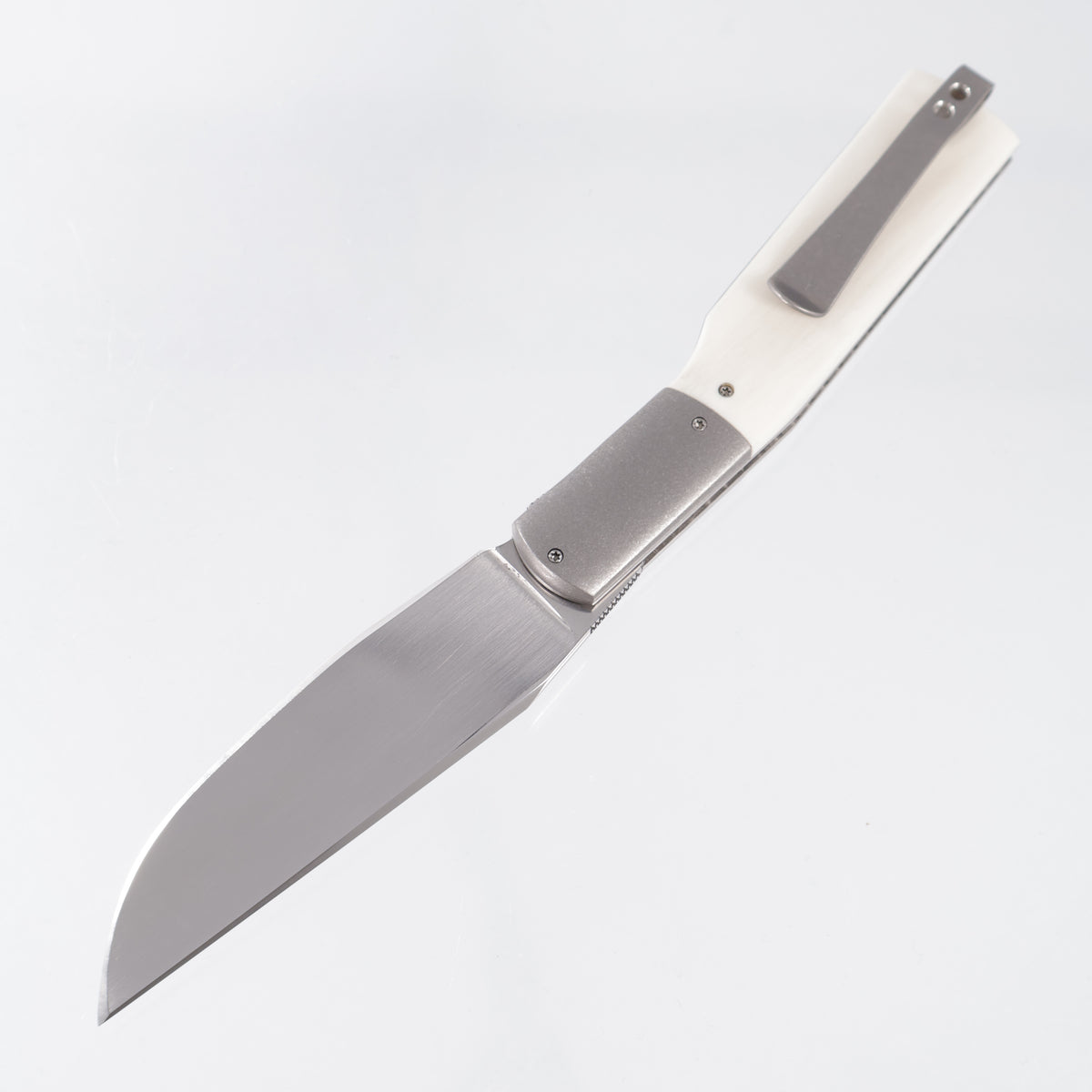 Brad Zinker Bent Gunstock Front Flipper - Supertusk Scales w/ Titanium Bolsters - Hand Rubbed Satin CPM-154