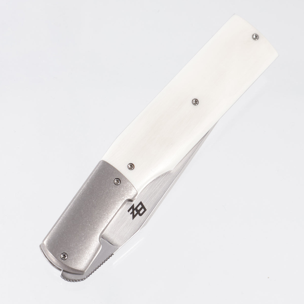 Brad Zinker Bent Gunstock Front Flipper - Supertusk Scales w/ Titanium Bolsters - Hand Rubbed Satin CPM-154