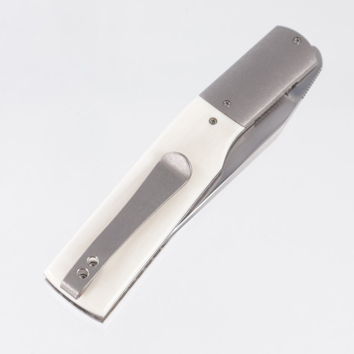 Brad Zinker Bent Gunstock Front Flipper - Supertusk Scales w/ Titanium Bolsters - Hand Rubbed Satin CPM-154