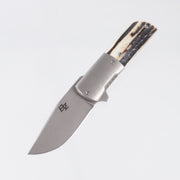 Brad Zinker Urban Trapper Slim 2.0 - Sambar Stag Scales w/ Titanium Bolsters - Stonewash CPM-154