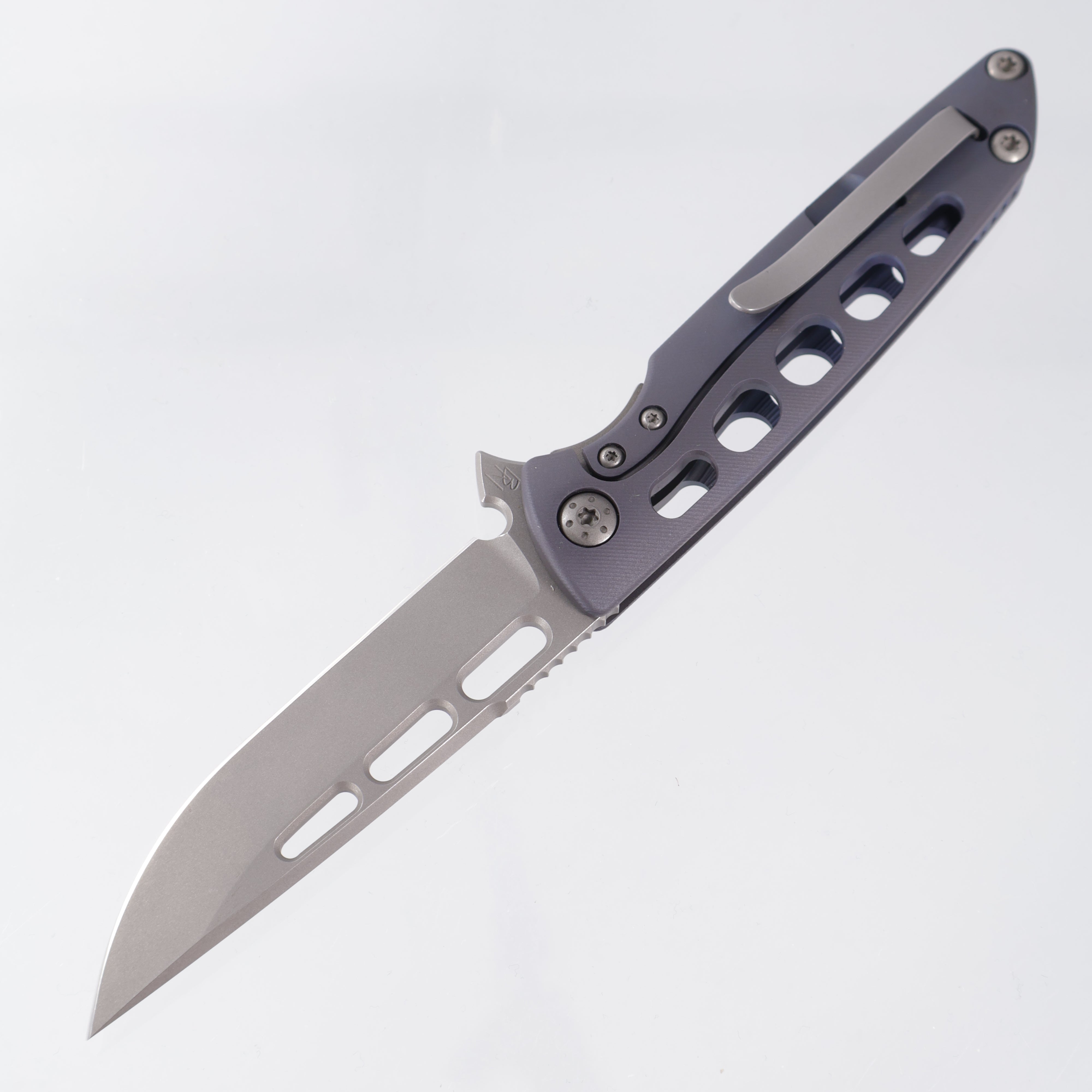 Brian Nadeau Typhoon Drop Point - Blue Aspirated Titanium - Stonewash S35VN *PRE-OWNED*