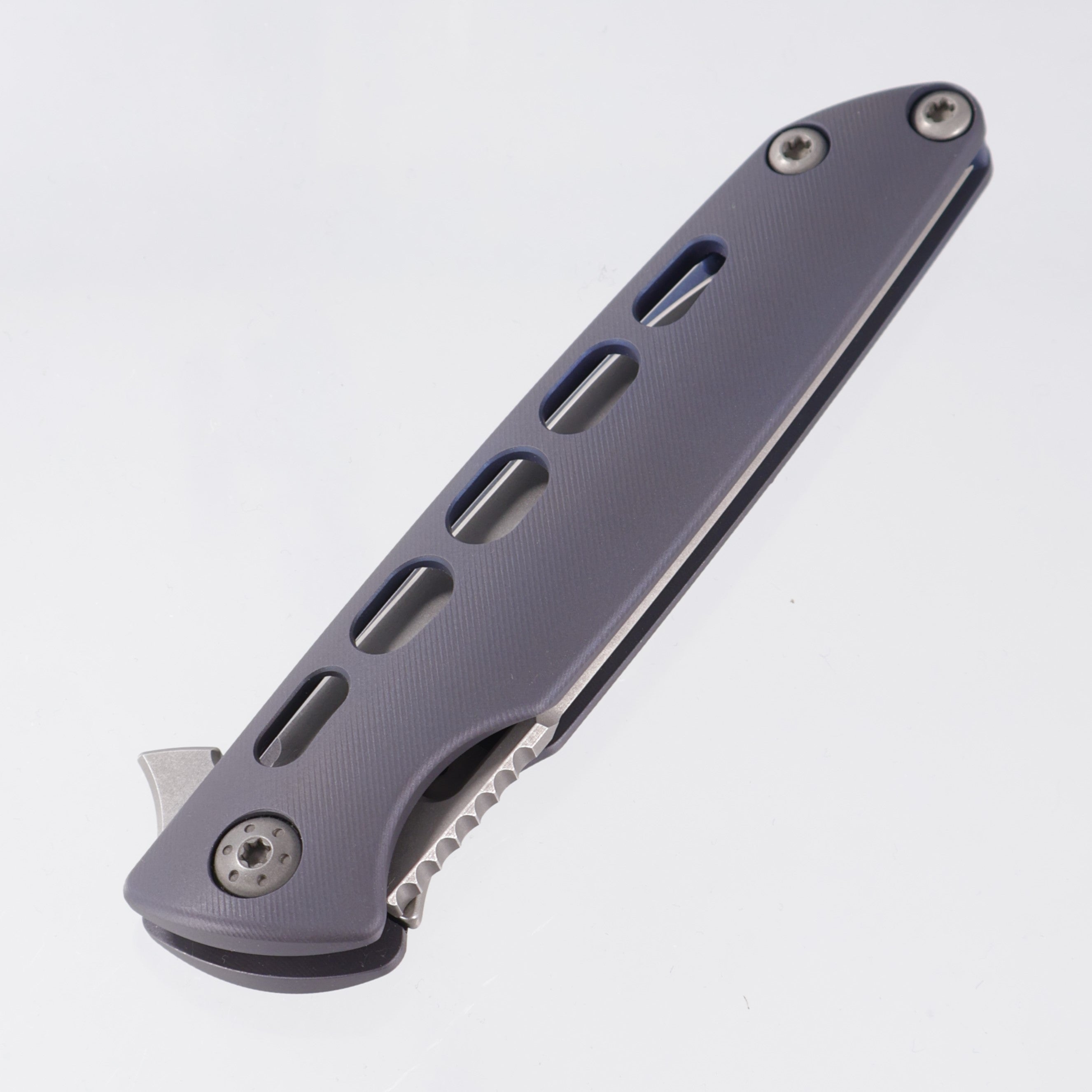 Brian Nadeau Typhoon Drop Point - Blue Aspirated Titanium - Stonewash S35VN *PRE-OWNED*
