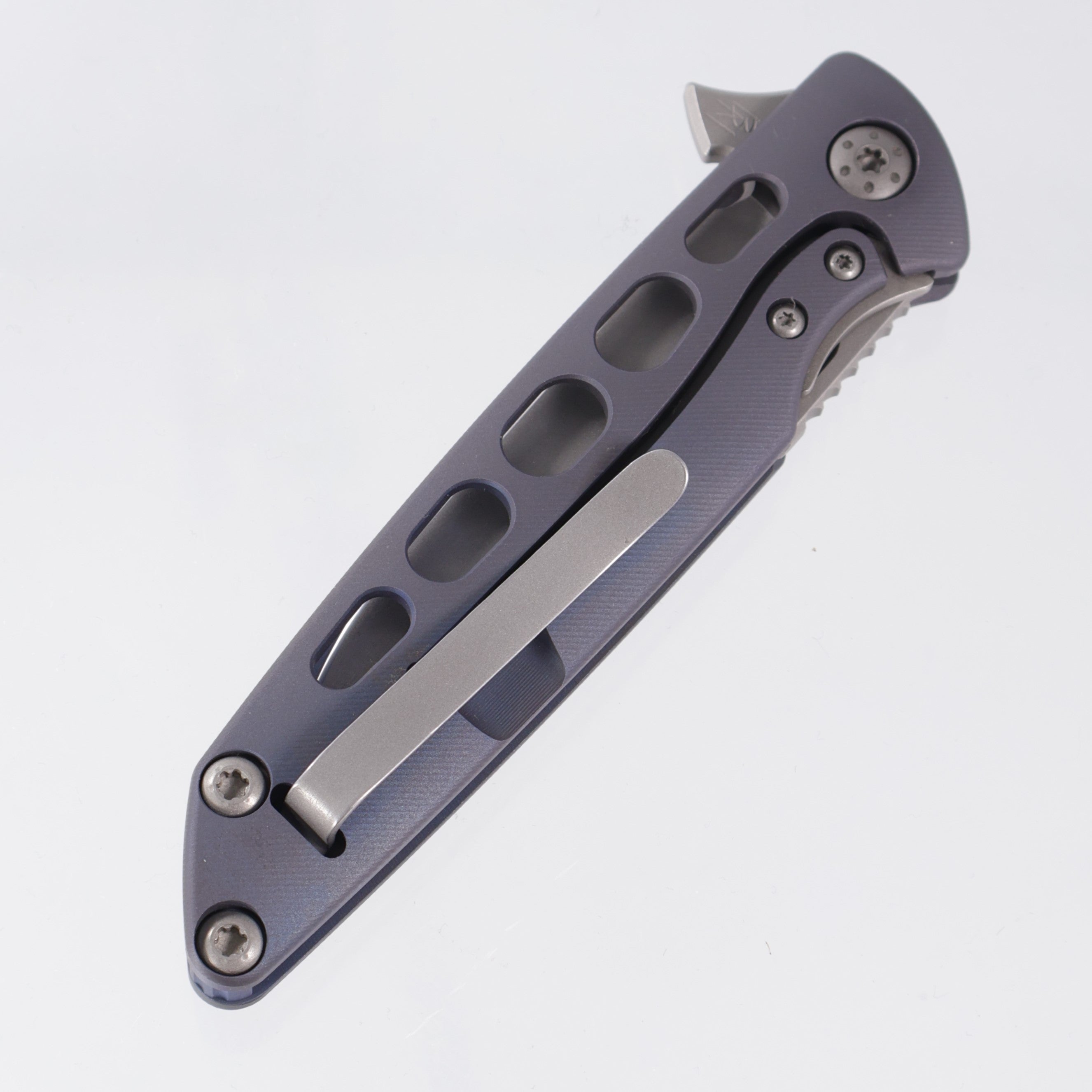 Brian Nadeau Typhoon Drop Point - Blue Aspirated Titanium - Stonewash S35VN *PRE-OWNED*