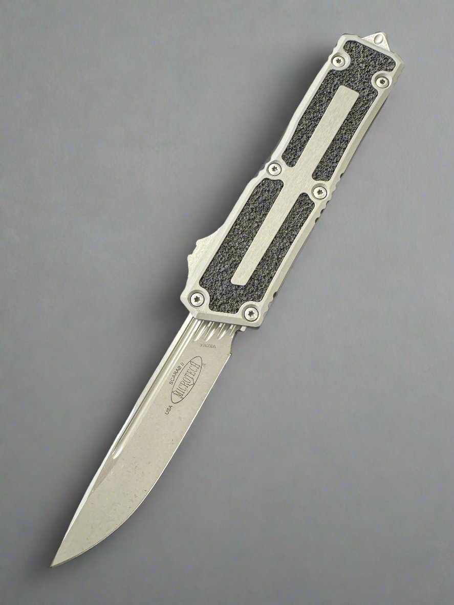 Microtech Scarab 2 Gen 3 - S/E Natural Clear Apocalyptic Standard w/ Spine Fluted Blade - Scarab II Gen III - 1278-10 APNC