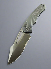 Heretic Knives Pariah M/A Button Lock DLC Tactical Standard Aluminum Handles w/ Serrated MagnaCut H046-6B-T