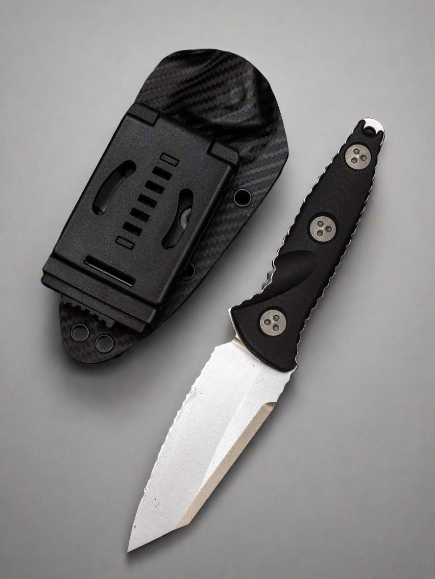 Microtech 93M-12 Socom Alpha Mini Warcom Fixed Blade Knife 3.72" Stonewashed Wharncliffe Serrated Blade, G10 Handles, Kydex Sheath