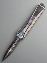 Heretic Knives Custom Manticore S D/E Stainless Steel Handle w/ Mother of Pearl Inlays Baker Forge Double Shim Damascus Blade