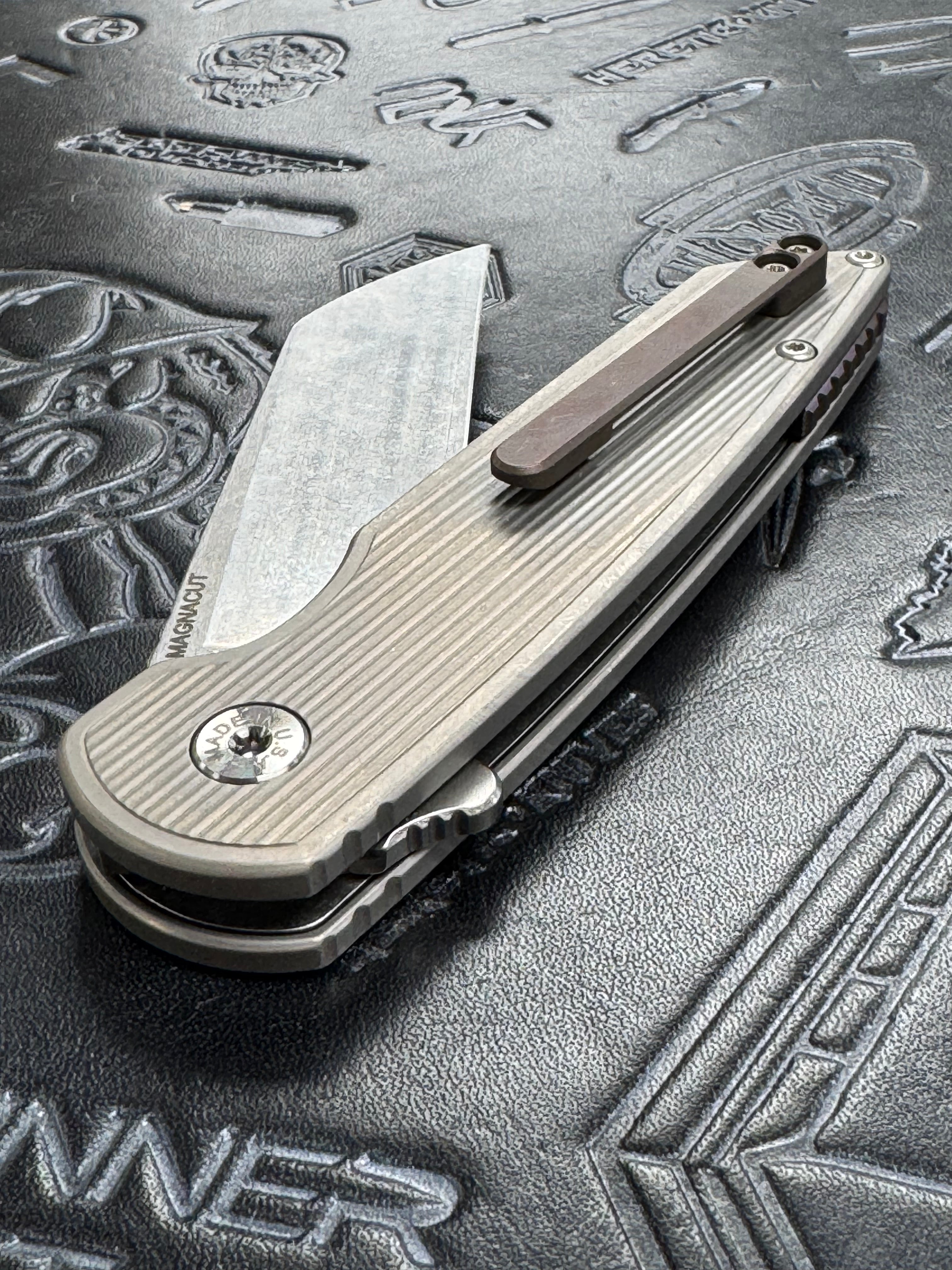 American Blade Works MODEL 2 TITANIUM Factory Silver / Bronze Ano Wharncliffe Magnacut
