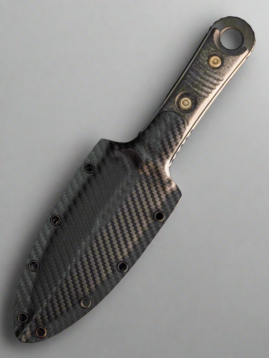 Microtech/Borka Blades 201-1DLCCFS Signature Series SBD Fixed Blade Knife 4.375" Black DLC Double Edge Dagger Blade, Milled Carbon Fiber Handles, Kydex Sheath