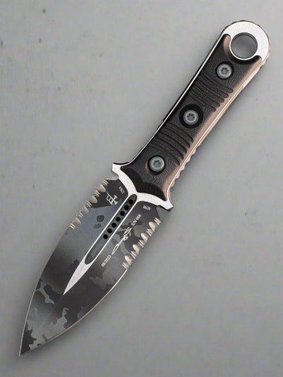 Microtech Borka SBD Dagger Fixed Blade Black Handle Urban Camo Serrated Blade Signature Series 201-2UCS
