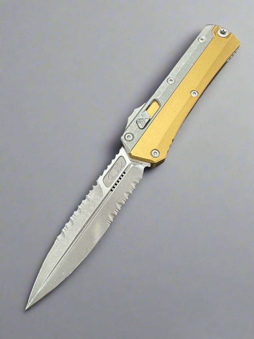 Microtech Glykon Tan Apocalyptic Full Serrated Standard Bayonet 184-10 APTA