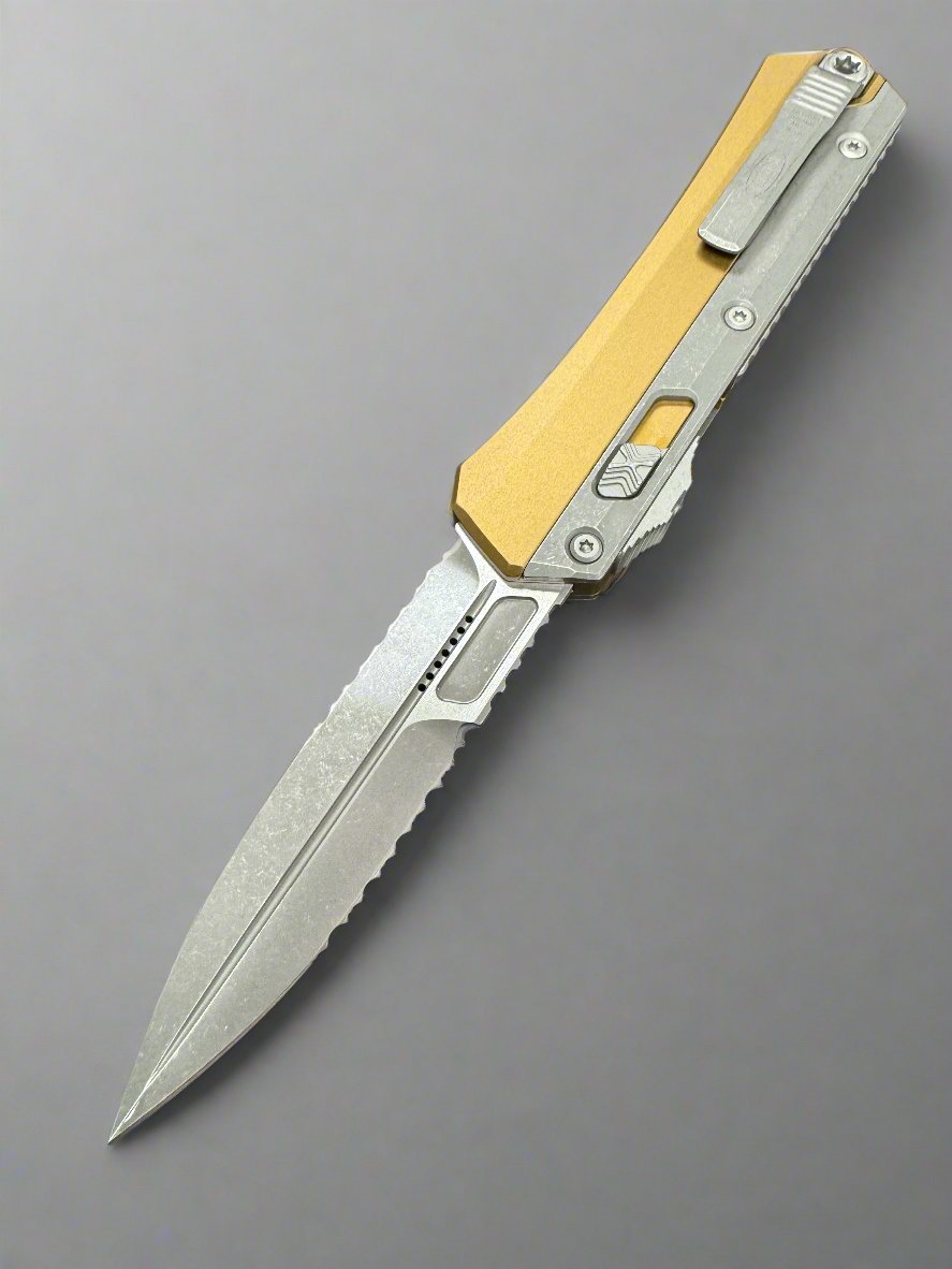 Microtech Glykon Tan Apocalyptic Full Serrated Standard Bayonet 184-10 APTA