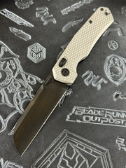 KUNWU TUX CHAD FOLDING KNIFE GRAY TITANIUM HANDLE PM60 PLAIN EDGE  DLC SATIN FINISH SX703T-3