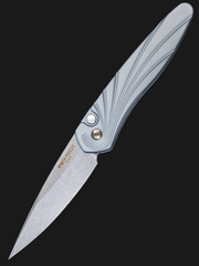 PROTECH NEWPORT OUT THE SIDE OTS AUTO KNIFE- SPECIAL GREY HANDLE WITH 3D WAVE PATTERN- MOP BUTTON- STONEWASH BLADE 3436-GREY