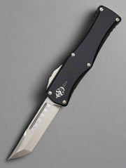 MICROTECH HERA OTF KNIFE- HELLHOUND EDGE- BLACK HANDLE- STONEWASH STANDARD 919-10 S