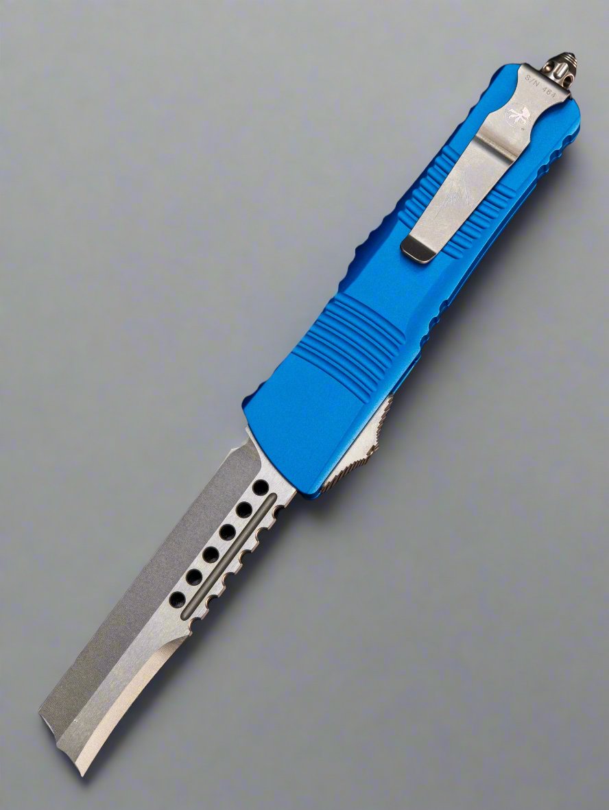 Microtech Combat Troodon Hellhound Razor OTF Knife Blue (4" Stonewash)