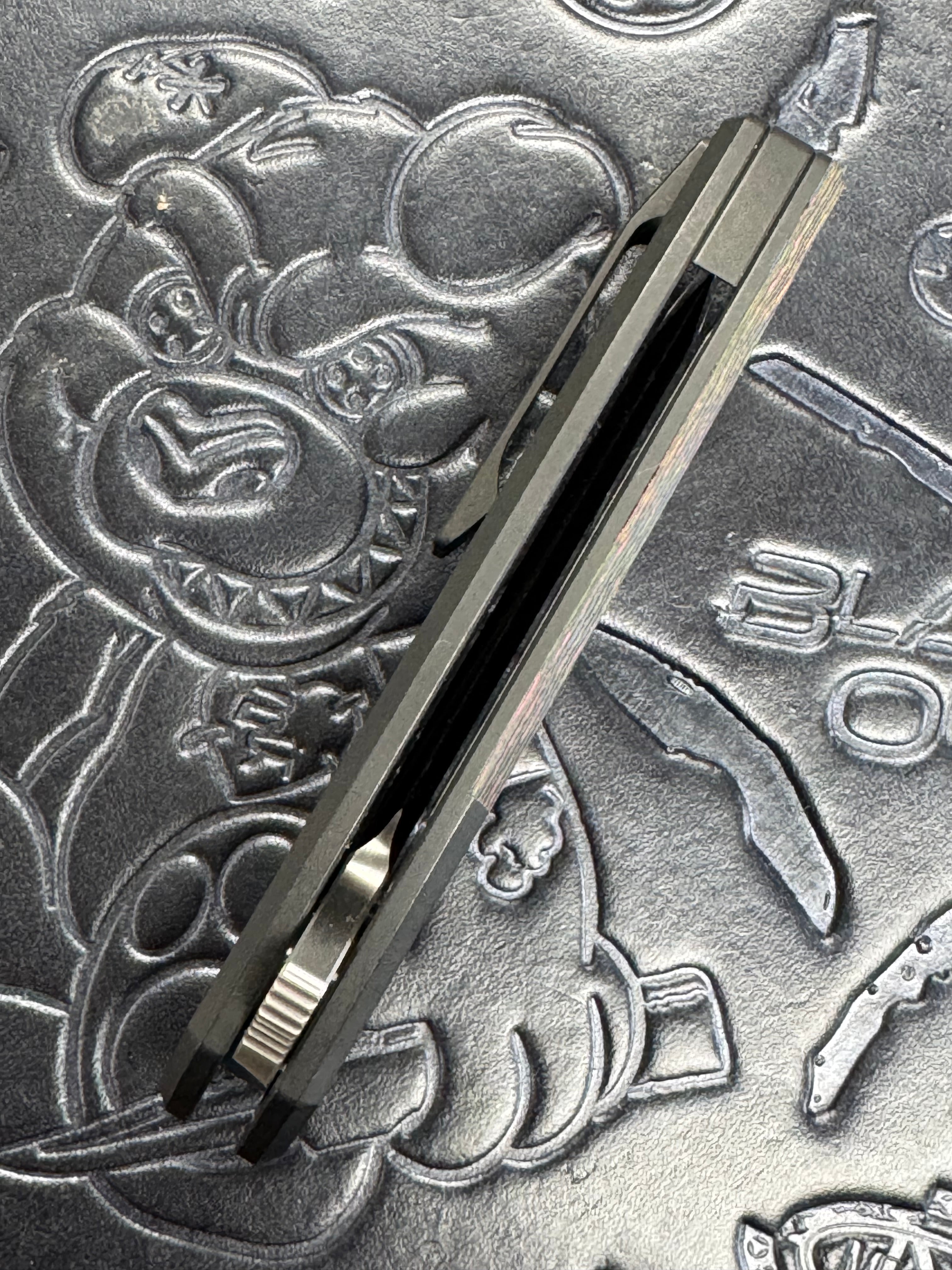 Beans Blades Mini Warrior Folder - 80s Camo Carbon, Titanium Handle, M390 Satin, BROP Exclusive