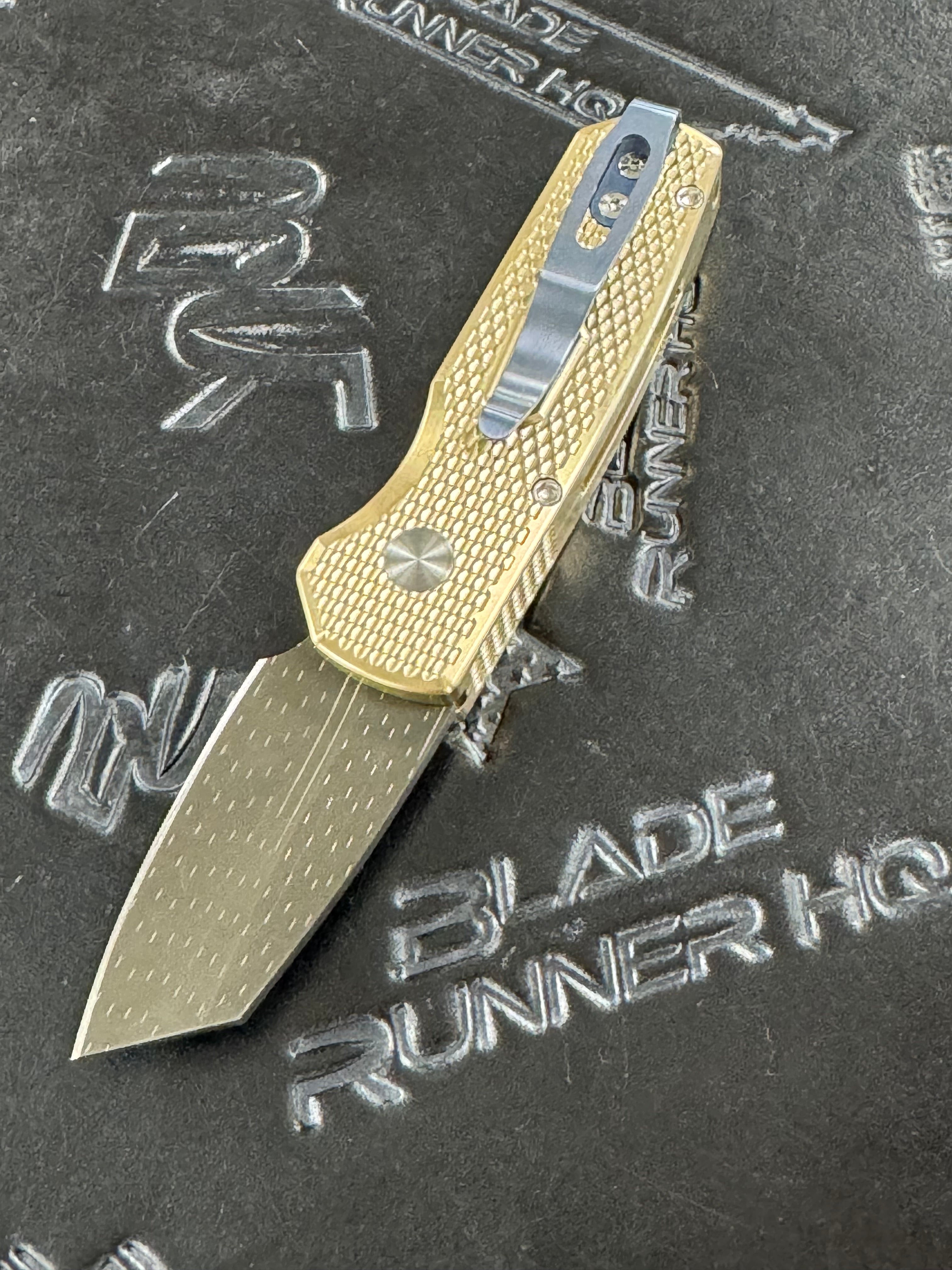 ProTech Runt 5 Blade Show Atl 2024 AlBronze Textured Chad Nichols Star Fire Damascus Pearl Button